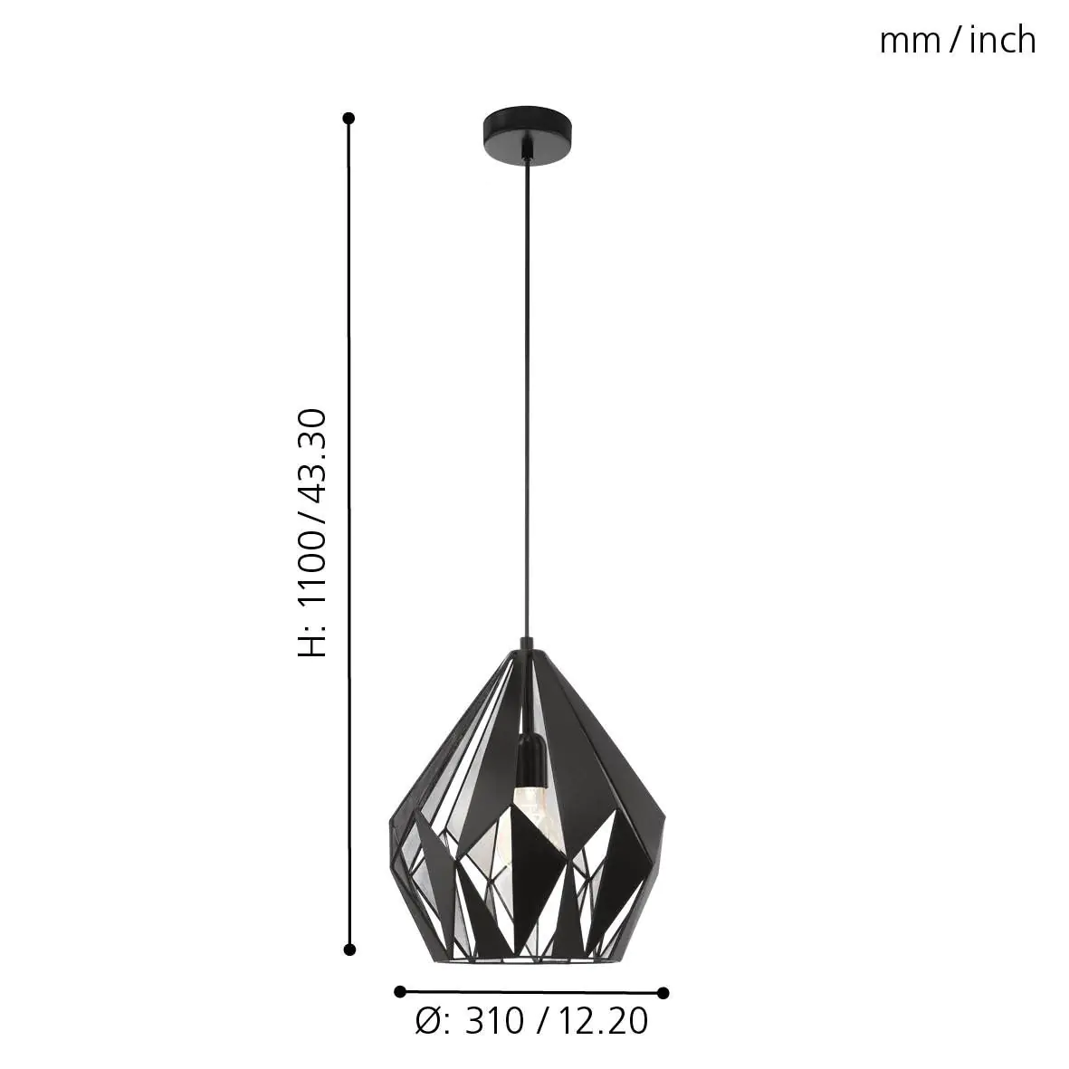 Eglo Pendelleuchte Carlton 1 schwarz-silber Ø 31 cm E27, max. 60 W Eglo Pendelleuchte Carlton 1 schwarz-silber Ø 31 cm E27, max. 60 W