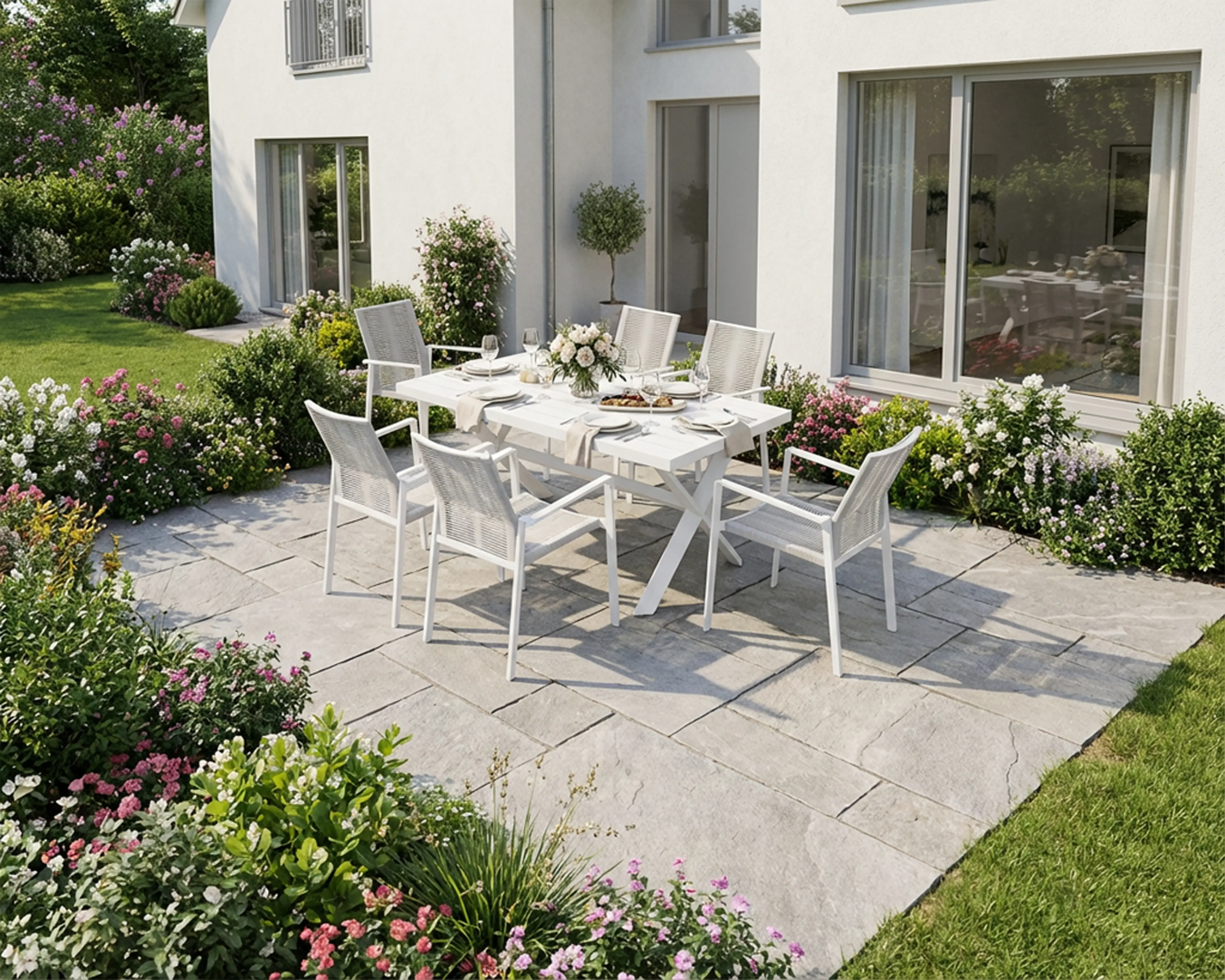 Primaster Garten-Essgruppe Santorini 6 Personen Aluminium/Seil