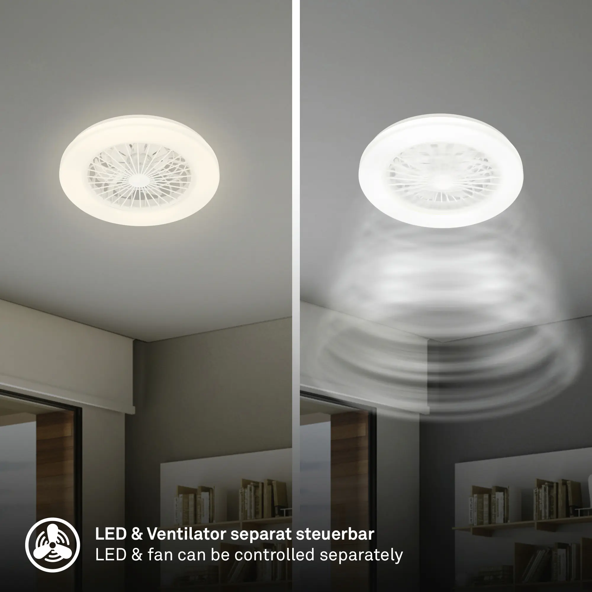 Briloner LED Deckenleuchte mit Ventilator Fanti Ø 48,5 cm 49 W weiß CCT dimmbar