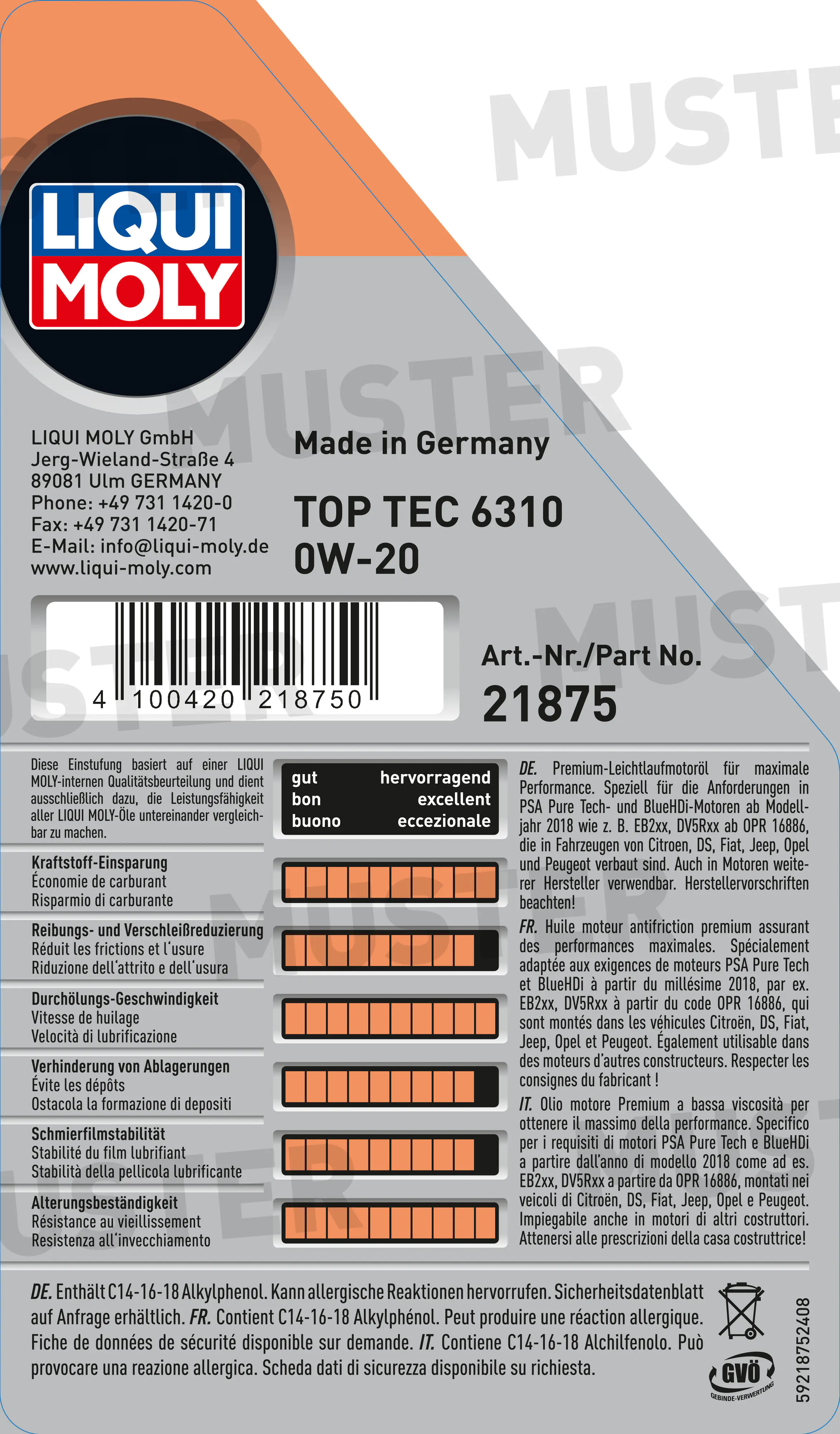 Liqui Moly Motoröl Top Tec 6310 0W-20 1L Liqui Moly Motoröl Top Tec 6310 0W-20 1L
