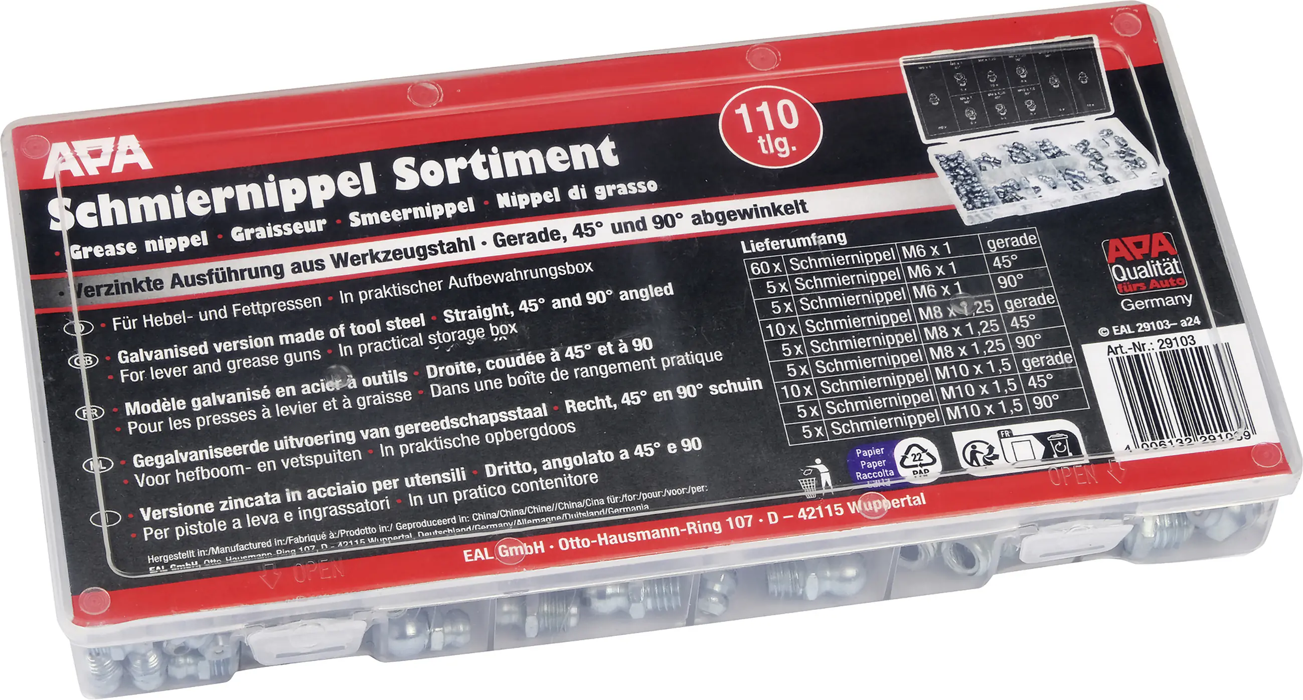 APA Schmiernippel für KFZ & Maschinen 110-tlg.