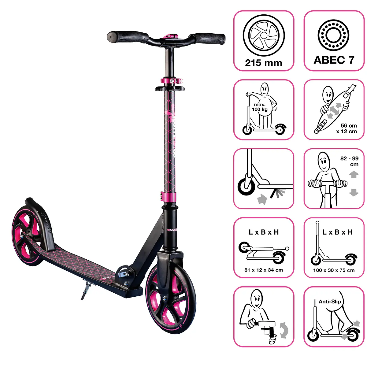 Muuwmi Scooter für Kinder Pro schwarz/pink