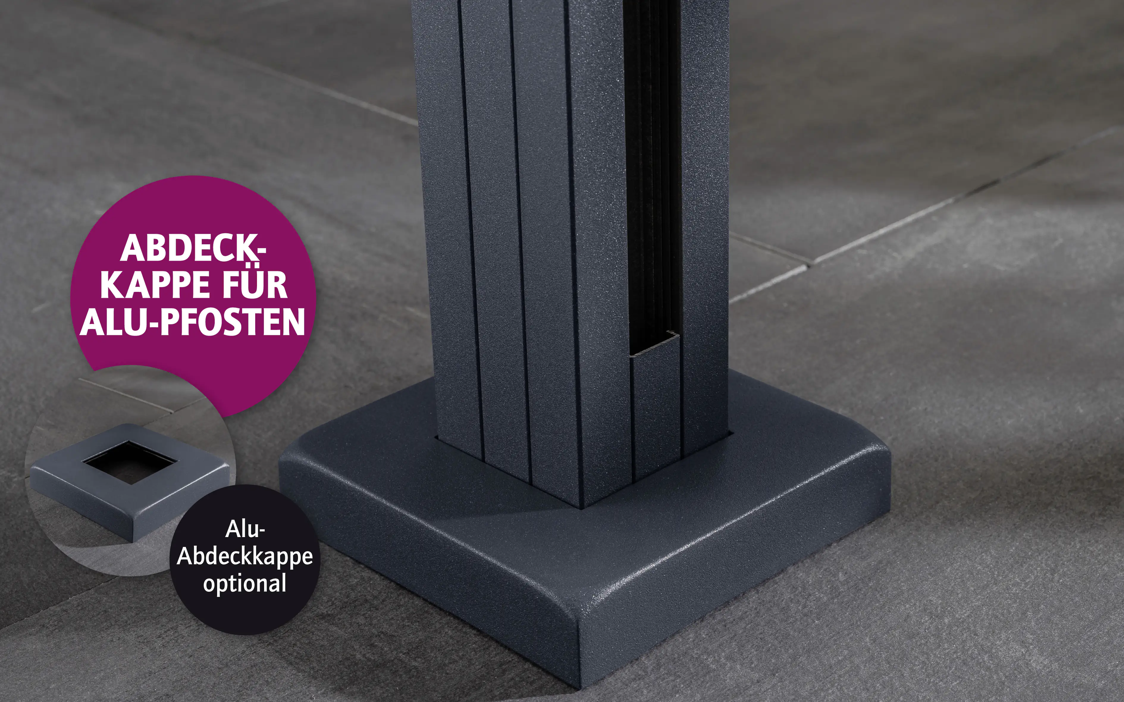 Ambiente Aluminium Abdeckkappe unten B x H: 14,5 cm x 14,5 cm, 28 mm stark Ambiente Aluminium Abdeckkappe unten B x H: 14,5 cm x 14,5 cm, 28 mm stark