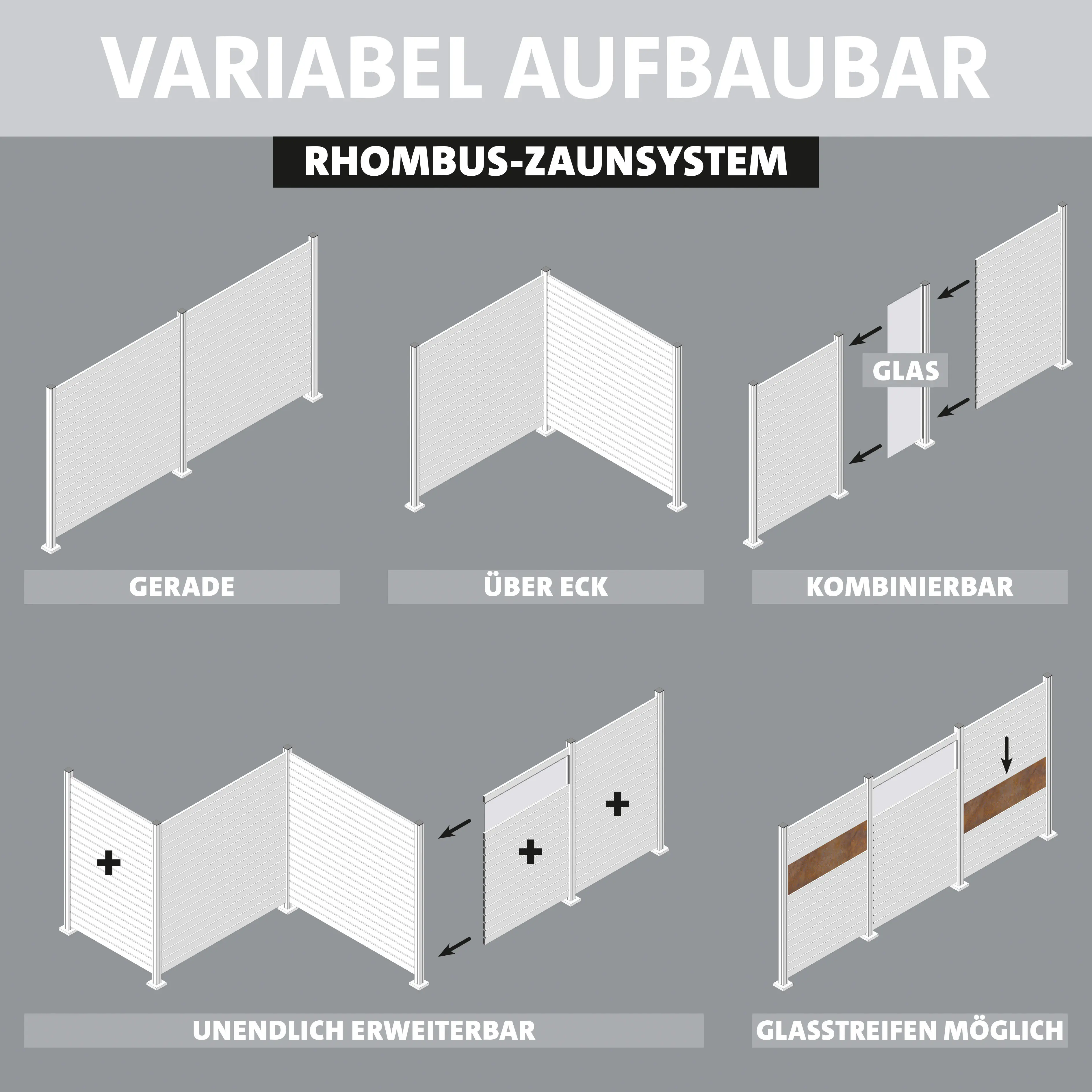 Ambiente Alu-Zaun Erweiterungsset Rhombus MINI 187 x 184,2 cm grau 