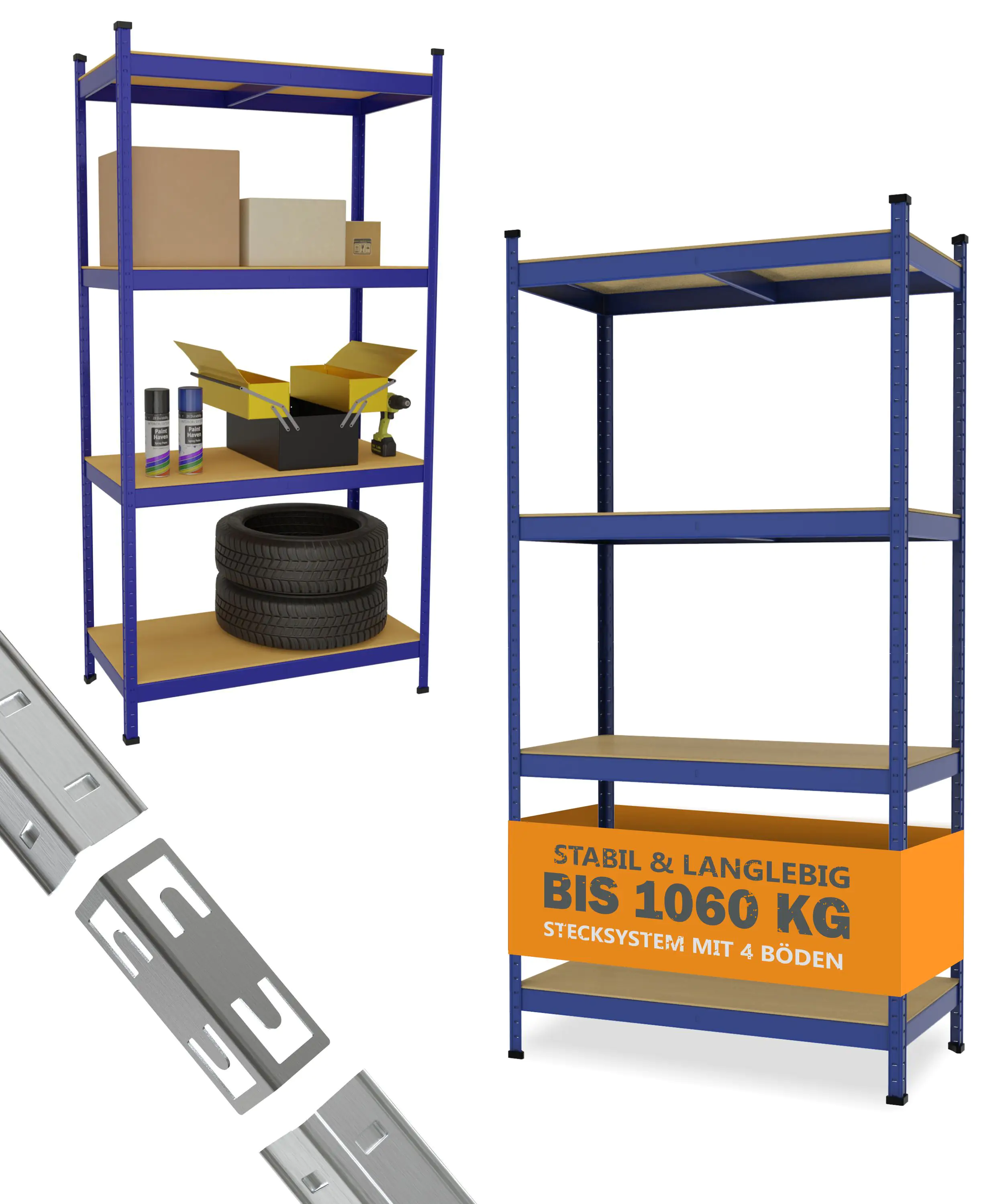 Metallsteckregal 180 x 90 x 45 cm 4 Holzböden 1060 kg