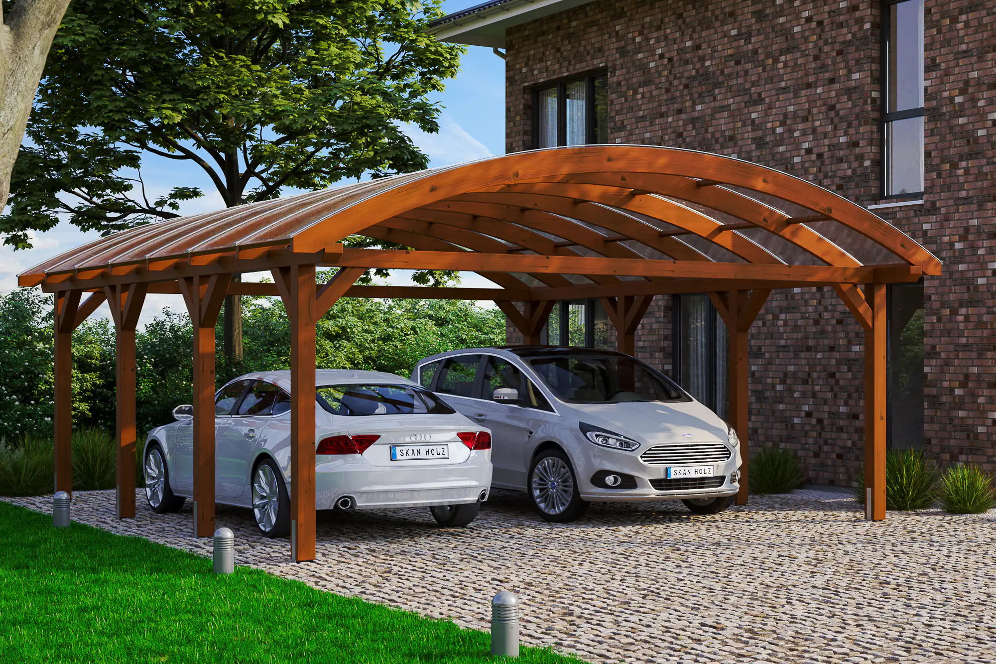 SKAN HOLZ Bogendach-Carport Franken 635 x 755 cm, lasiert in Nussbaum