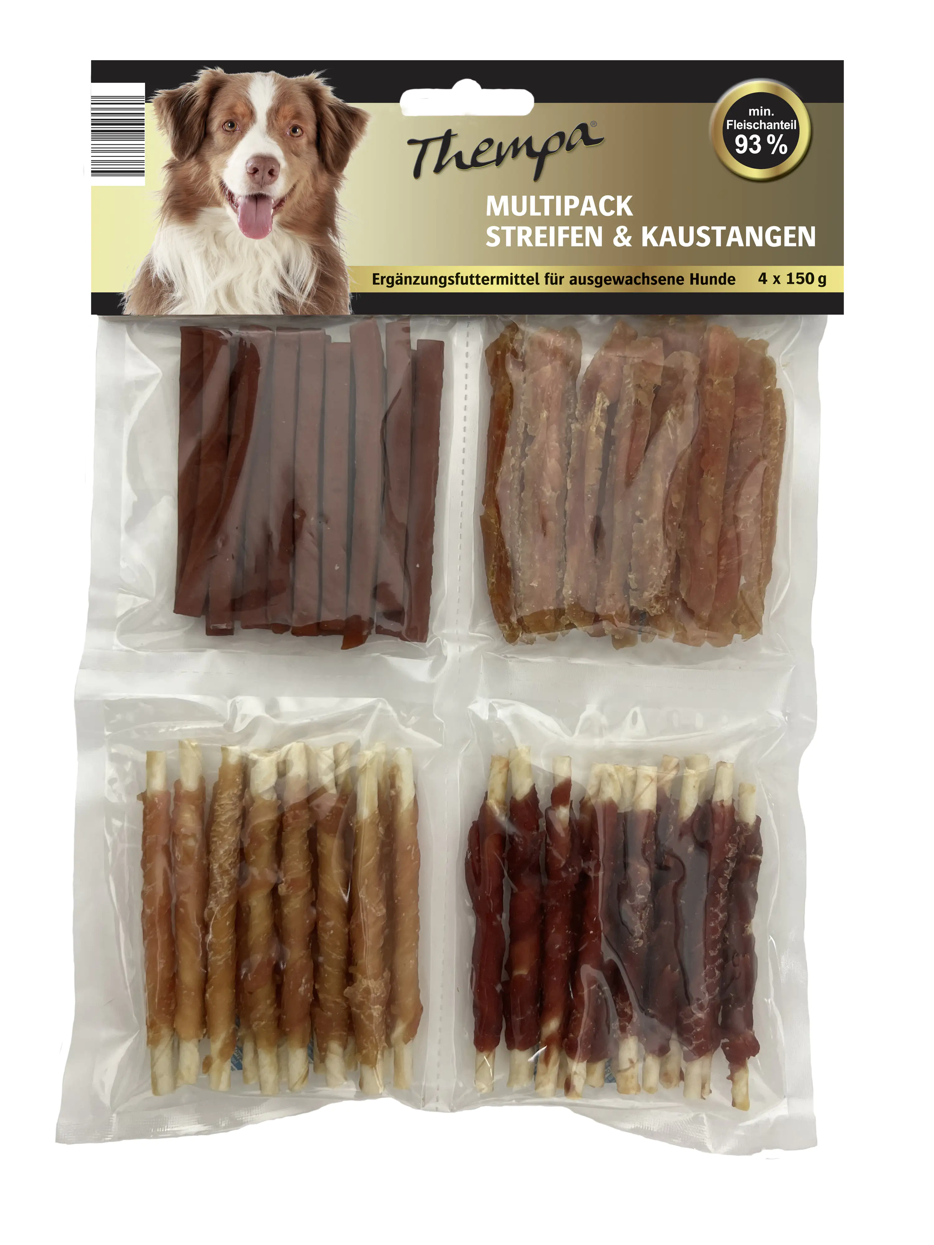 Thempa Hundesnacks Multipack Streifen & Kaustangen 4 x 150 g Thempa Hundesnacks Multipack Streifen & Kaustangen 4 x 150 g