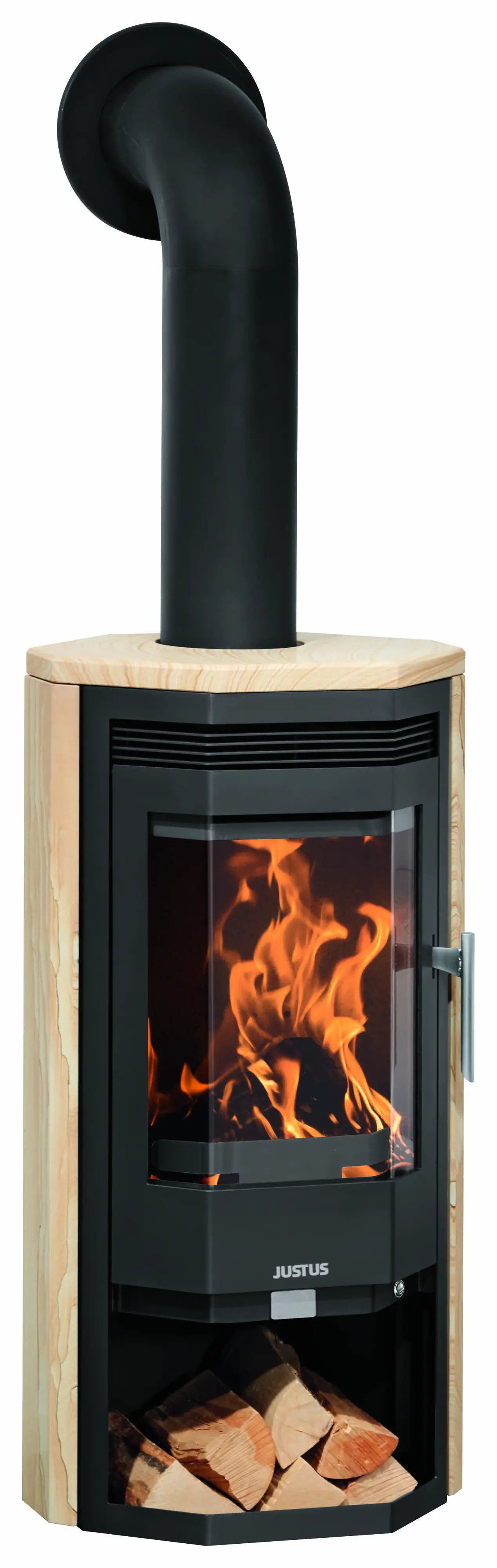 Justus Kaminofen Usedom 5 Sandstein Stahl schwarz dauerbrennend 5,5 kW