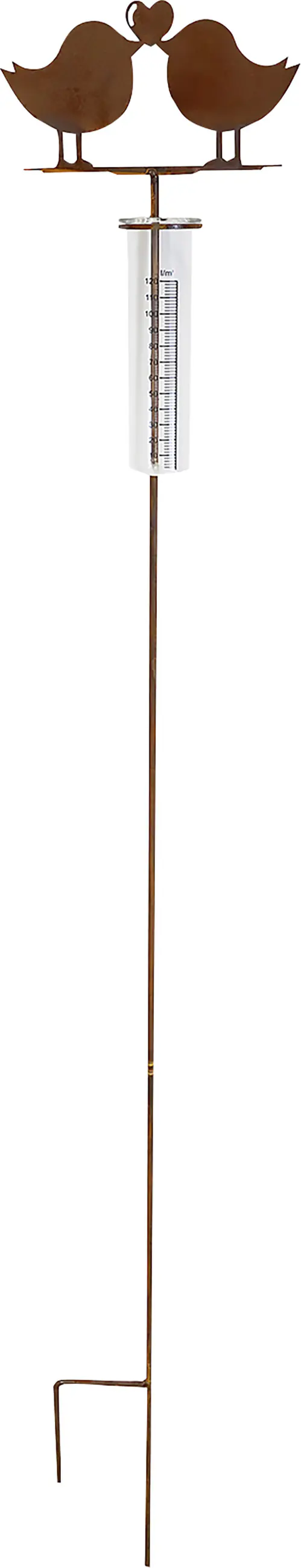 Badeko Gartenstecker Regenmesser mit Vogelpaar 130 cm rostbraun