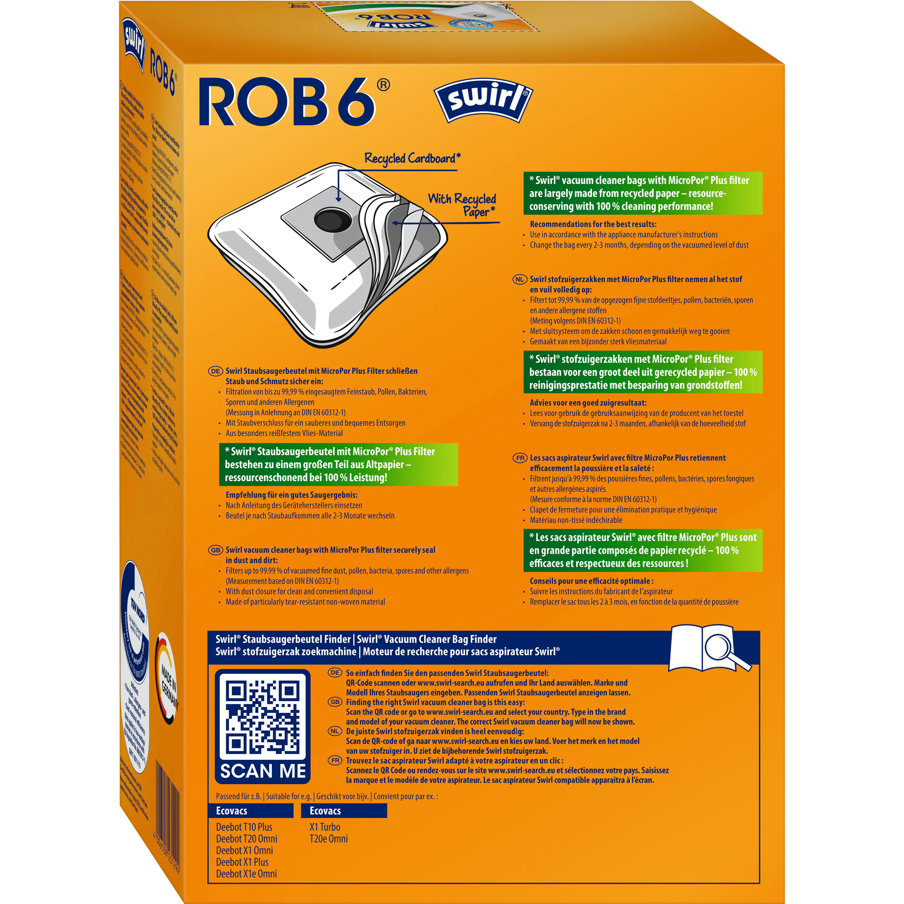 Swirl ROB 6 EcoPor Staubsaugerbeutel 4 Staubbeutel