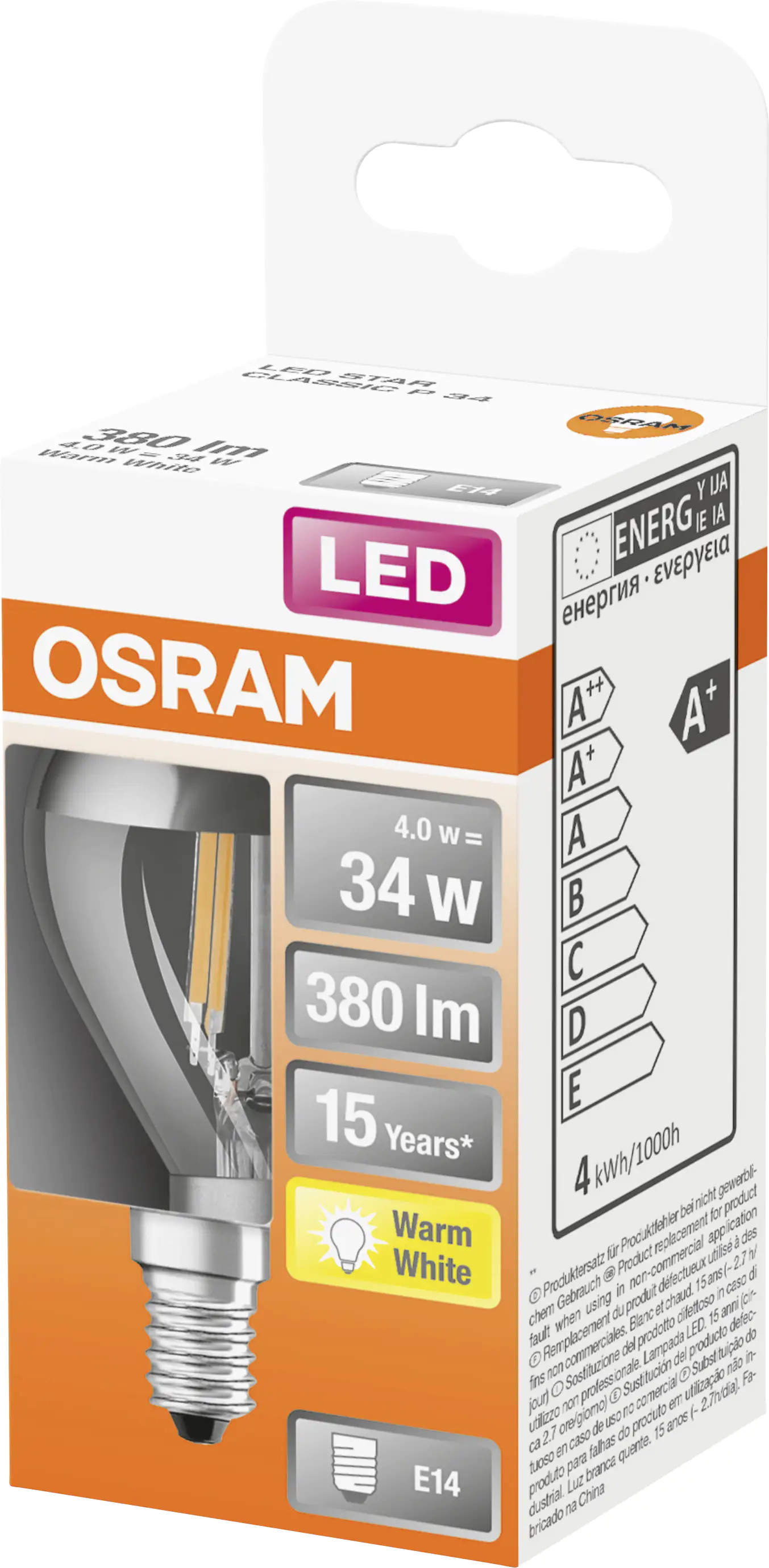 Osram LED Spiegelkopflampe silber E14 4W warmweiß, klar Osram LED Spiegelkopflampe silber E14 4W warmweiß, klar