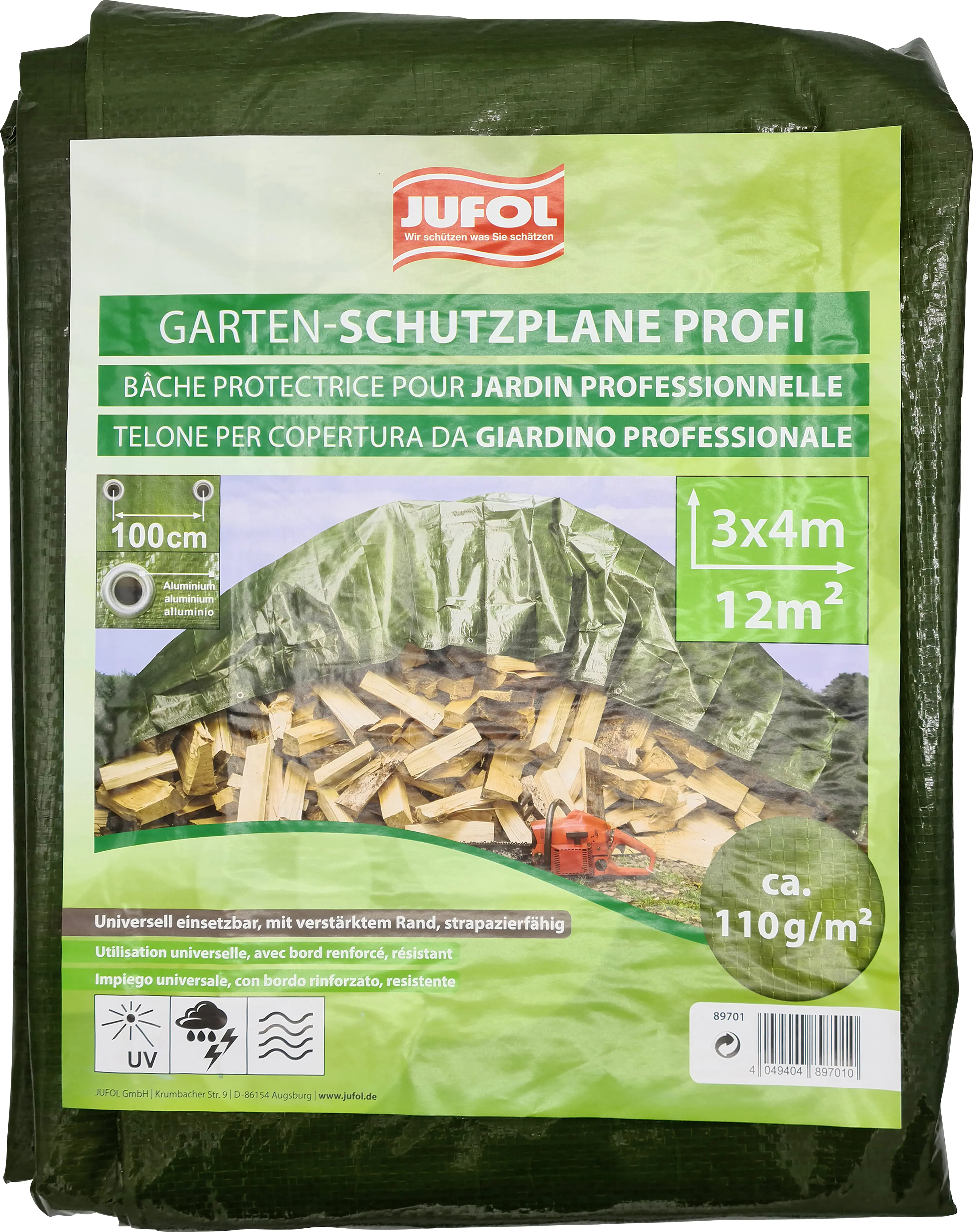 Jufol Schutzplane Profi grün/silber, 3 x 4 m, ca. 110 g/m²