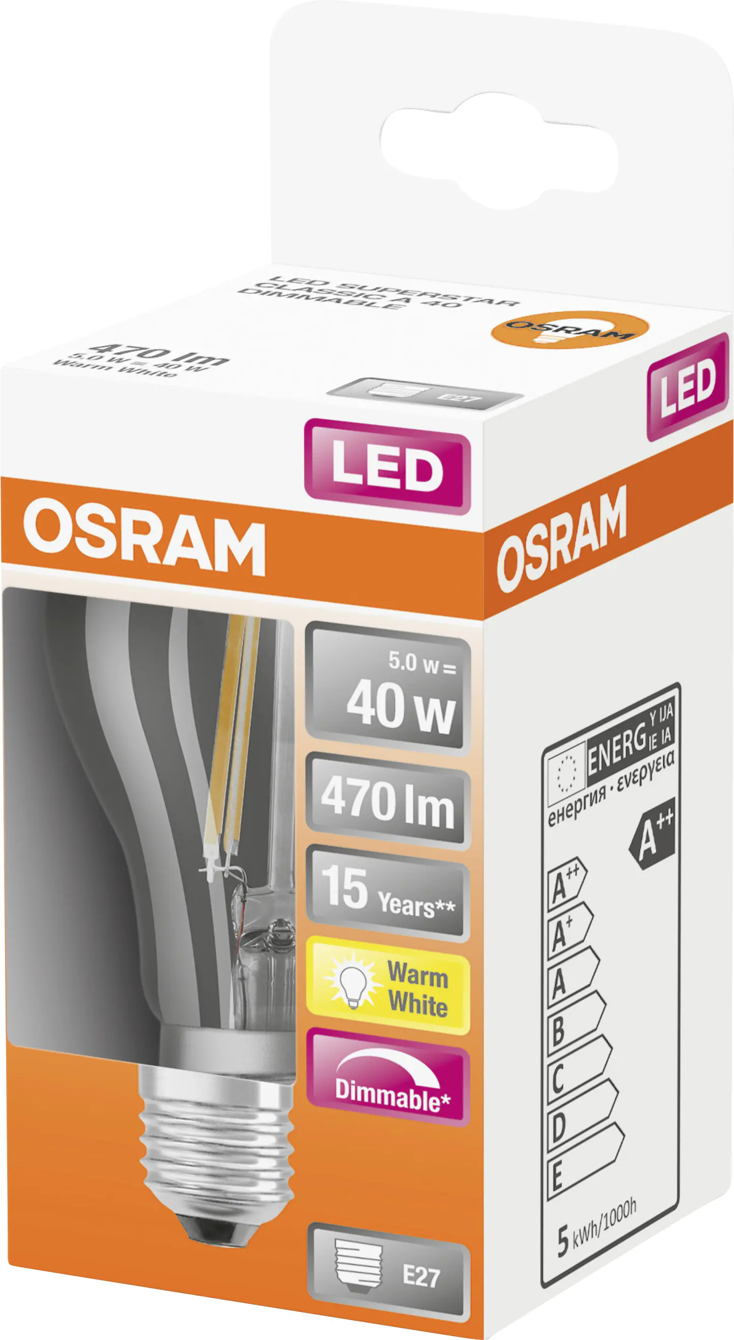 Osram LED Leuchtmitel Star Classic P40 E27 5W warmweiß, dimmbar, klar