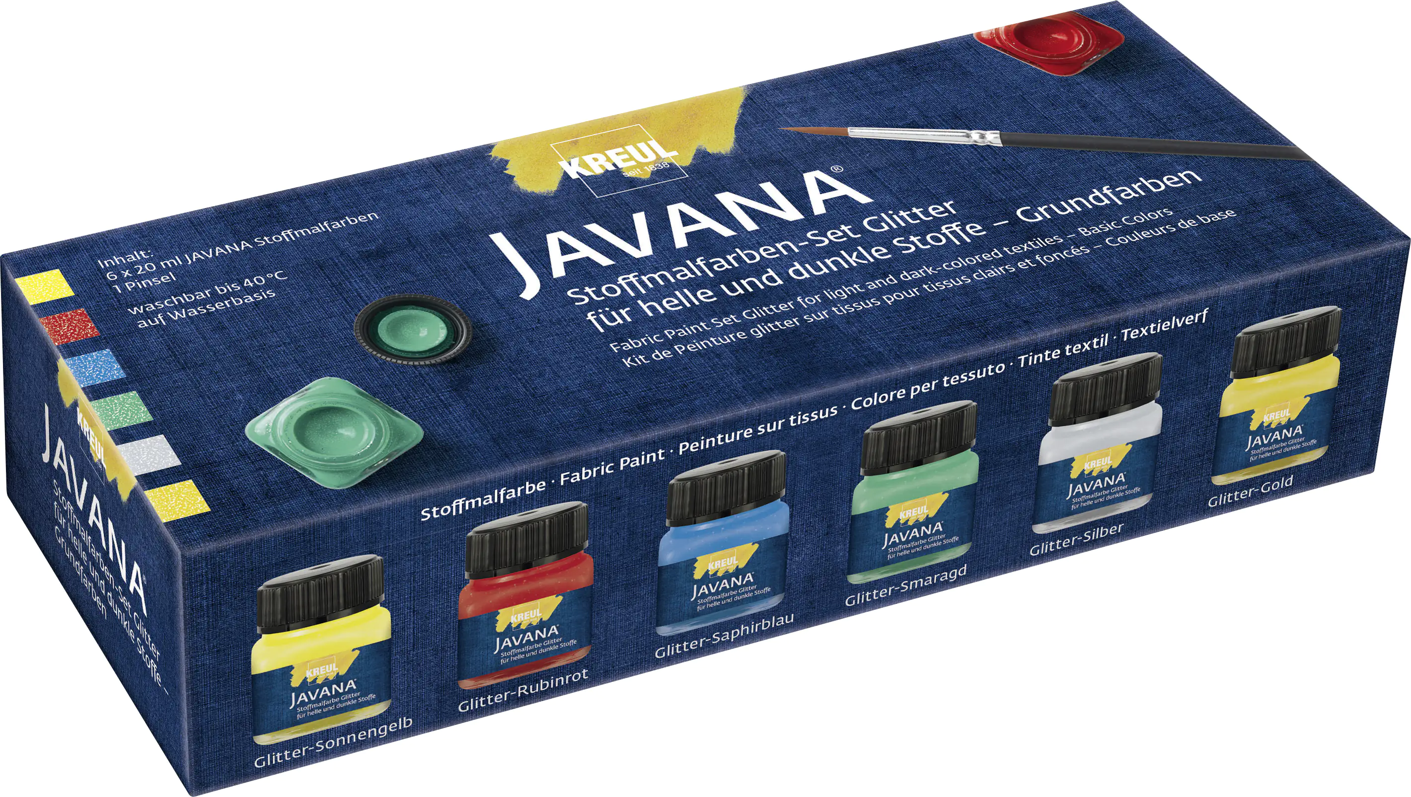 Kreul Javana Stoffmalfarben Glitter für helle & dunkle Stoffe 6 x 20 ml