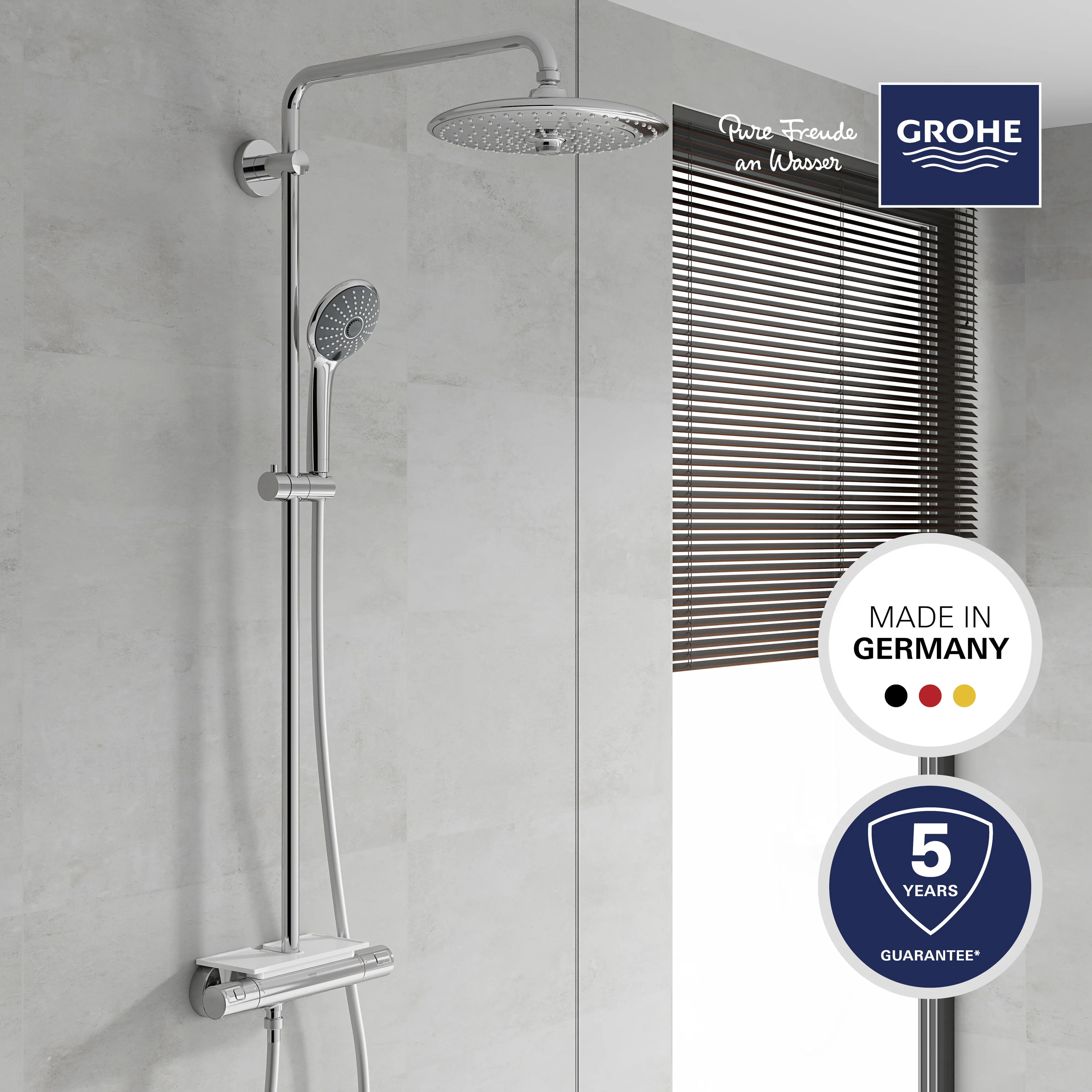Grohe Kopfbrausesystem Vitalio Joy 260 verchromt, Aufputz-Thermostat mit Aquadimmer Funktion