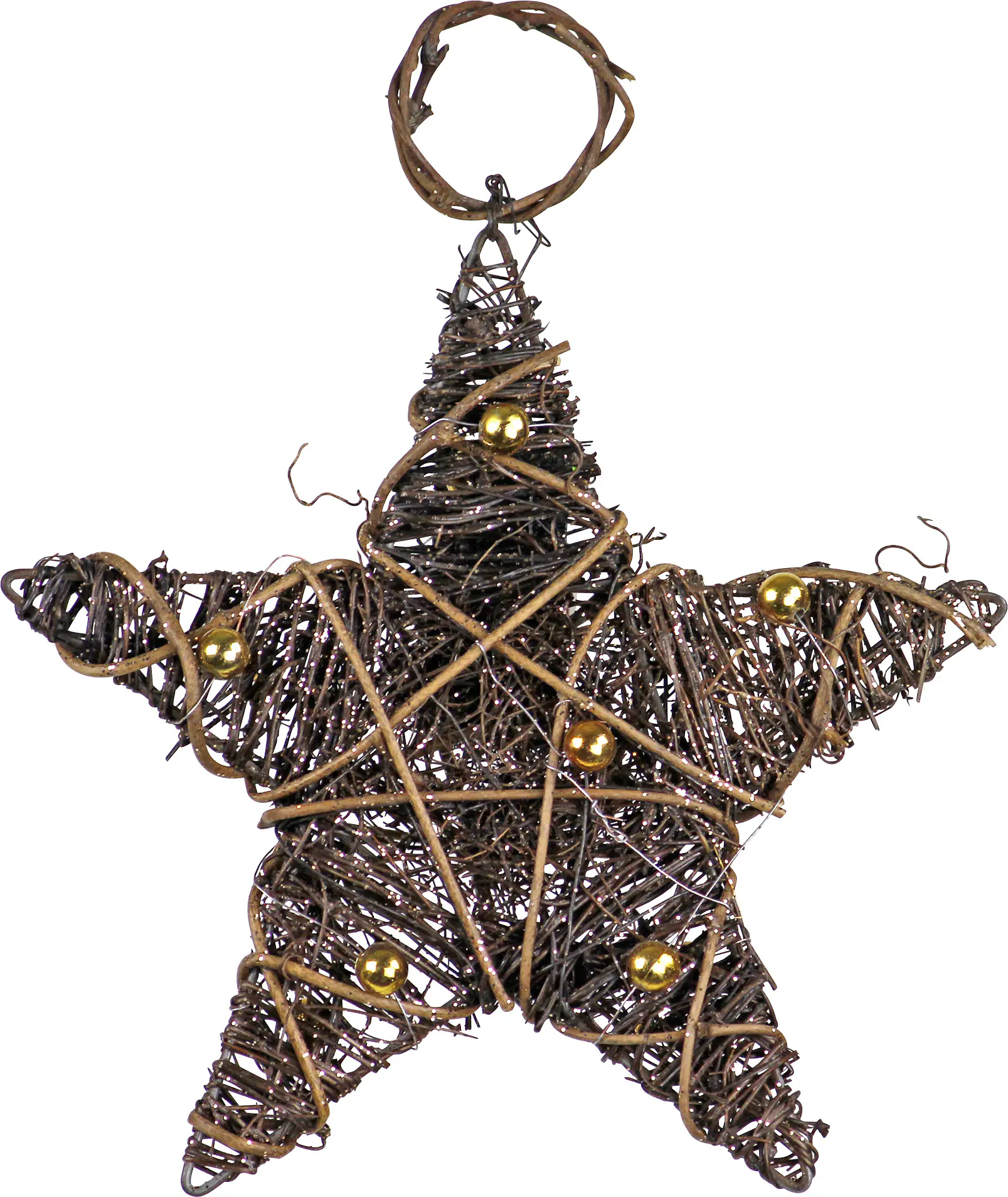 Dekohänger Stern mit Kugeln Rattan Ø 15 cm natur-gold 