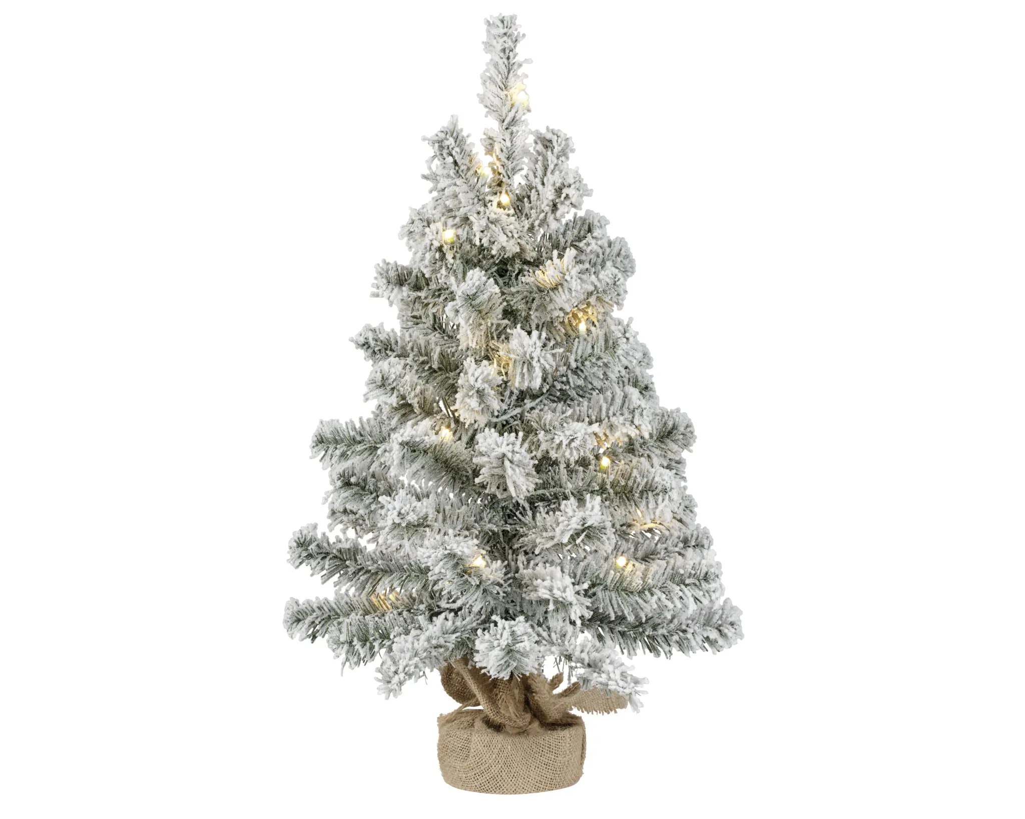 Everlands Mini Weihnachtsbaum im Jutesack 60 cm grün weiß beleuchtet warmweiß
