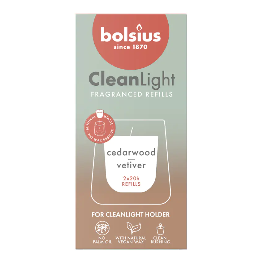 Bolsius Cleanlight Duft-Nachfüller 2er Pack Zedernholz & Vetiver