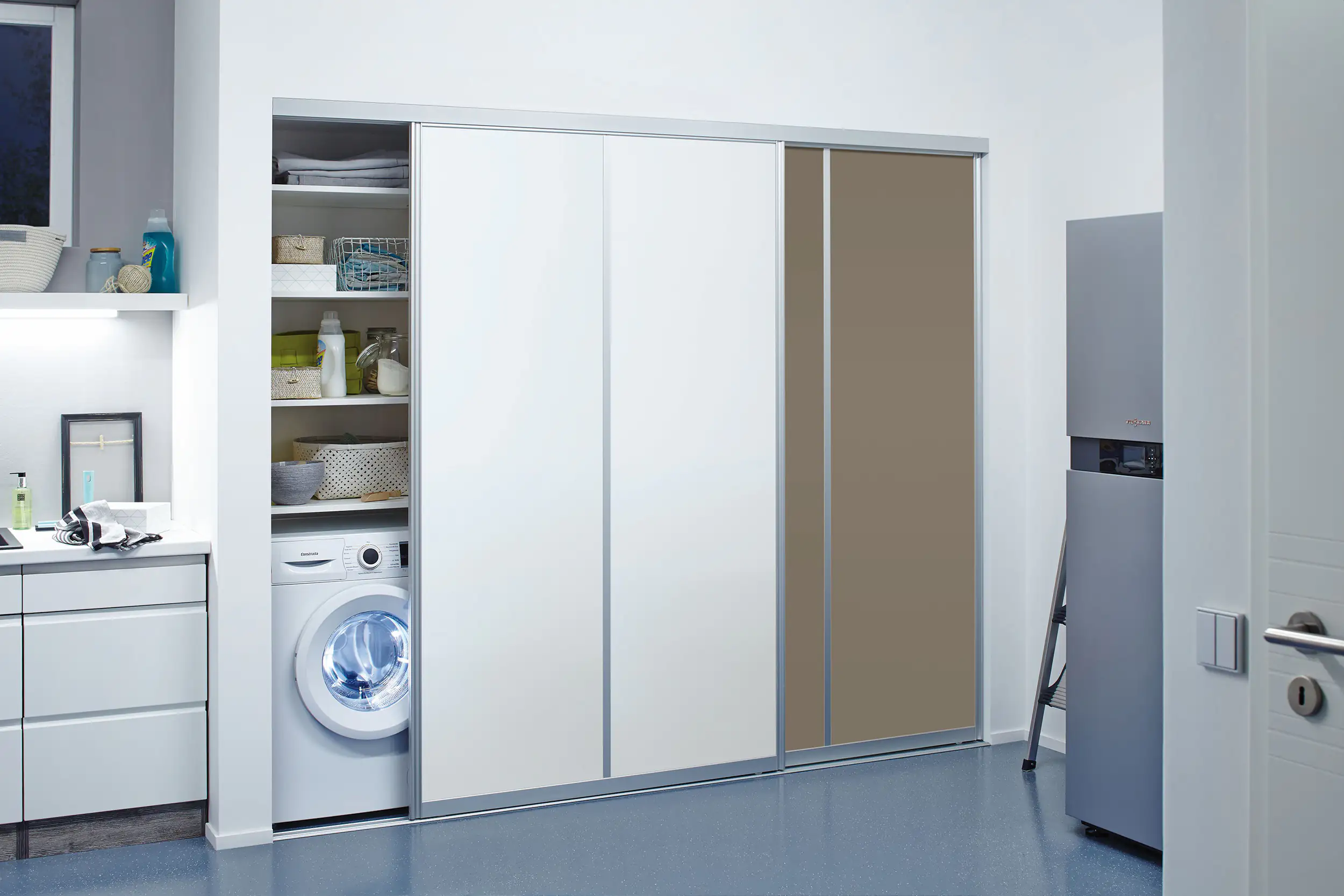 Schiebetür-Baupaket Rapid taupe/weiß Miniperl