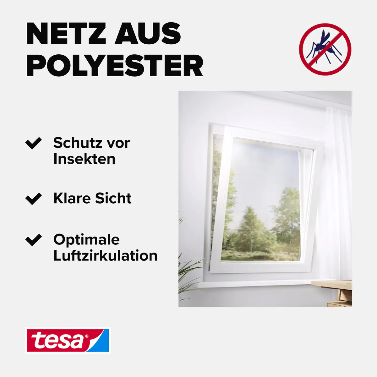 tesa Insektenschutz-Fenster SUN PROTECT 130 x 150 cm anthrazit