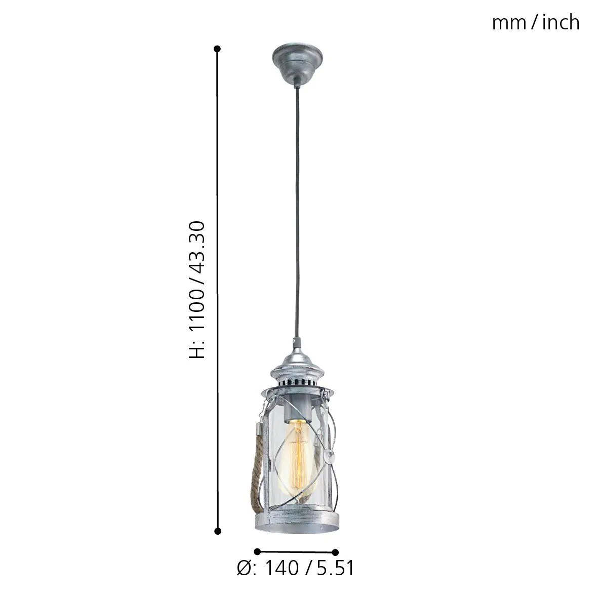 Eglo Pendelleuchte Bradford silber Ø 14 cm E27, max. 60 W