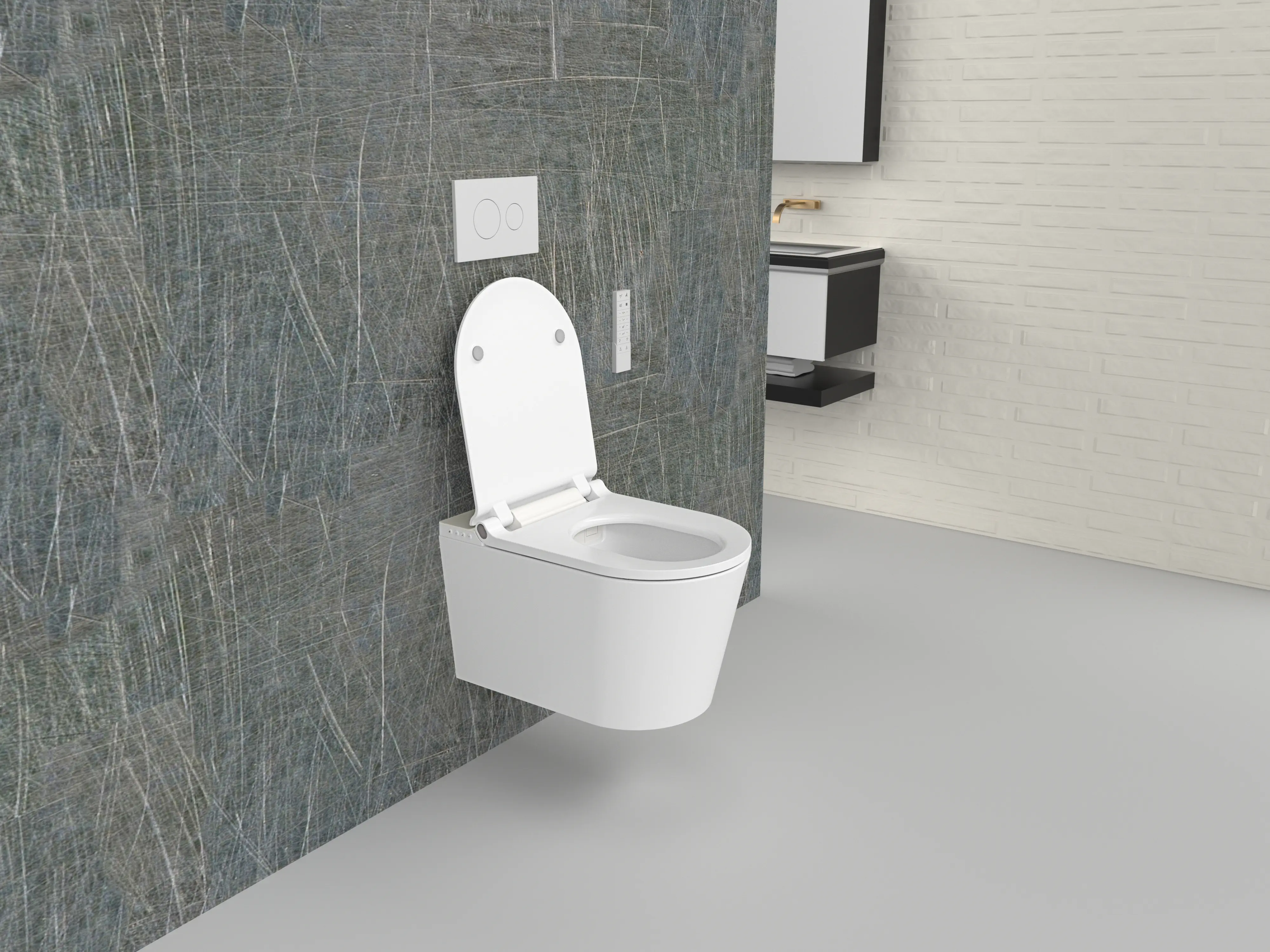 Adoomo Wand Dusch-WC spülrandlos Tiefspüler weiß inkl. WC Sitz