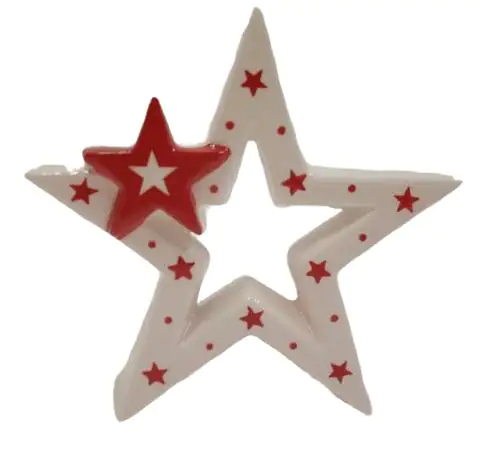 TrendLine Dekofigur Keramik Stern 14 x 14 cm weiß-rot