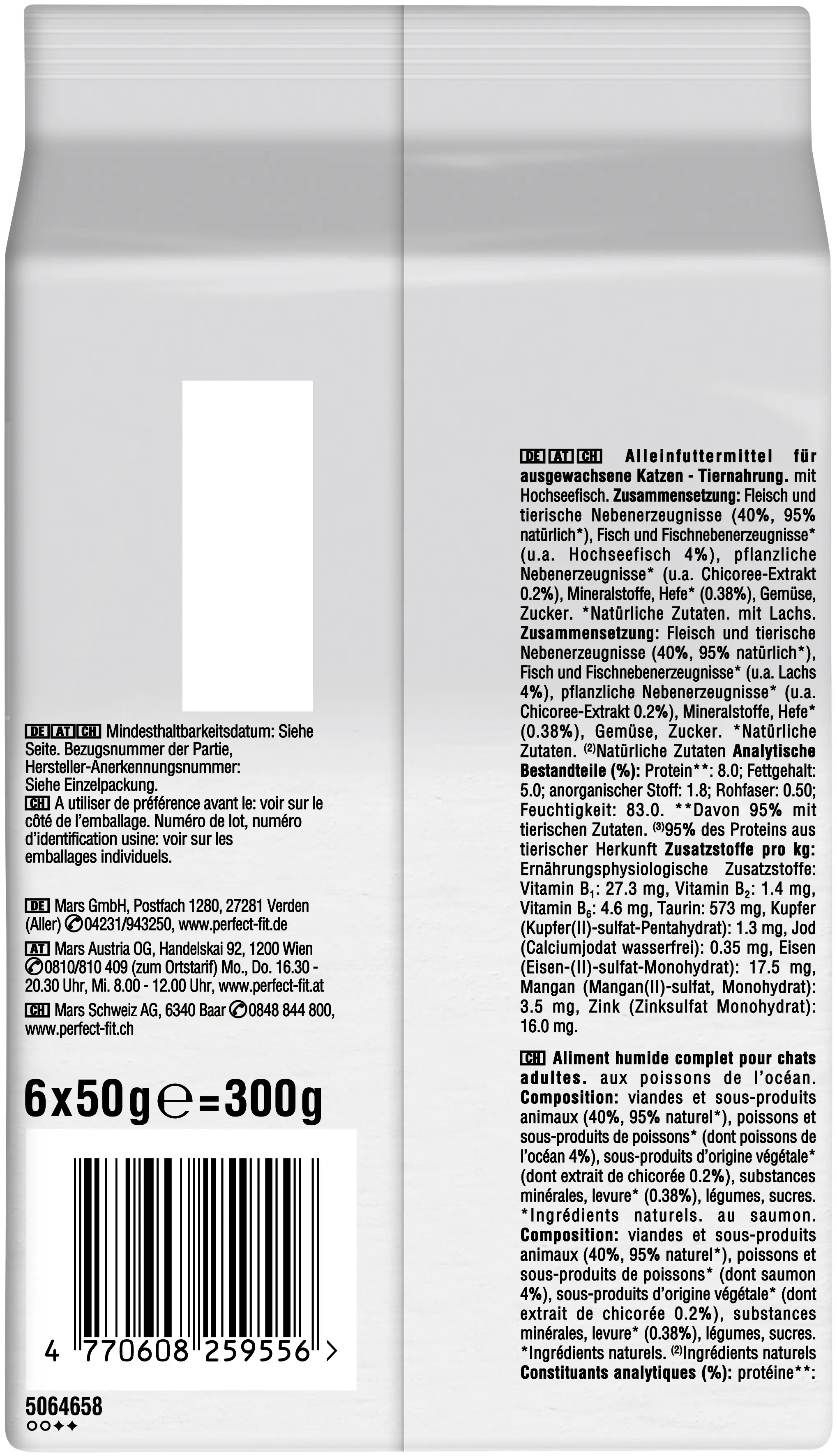 Perfect Fit Natural Vitality 1+ Hochseefisch & Lachs Katzenfutter 6 x 50g