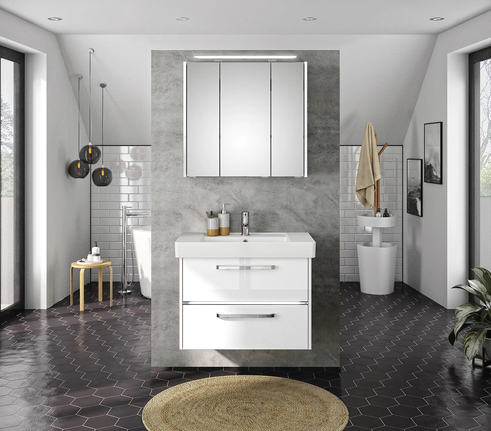 Primaster Badmöbel-Set Berlin weiß 80 cm LED-Leuchten, Keramikwaschtisch Primaster Badmöbel-Set Berlin weiß 80 cm LED-Leuchten, Keramikwaschtisch