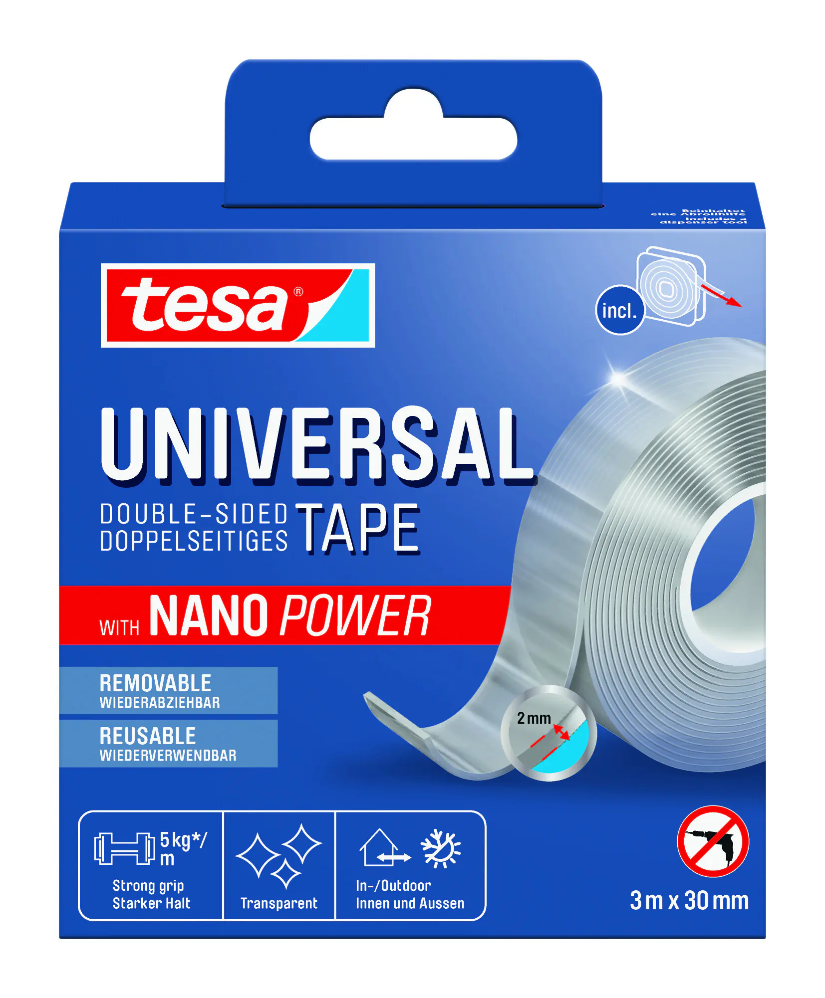 tesa doppelseitiges Klebeband Universal mit Nano Power 3 m x 20 mm