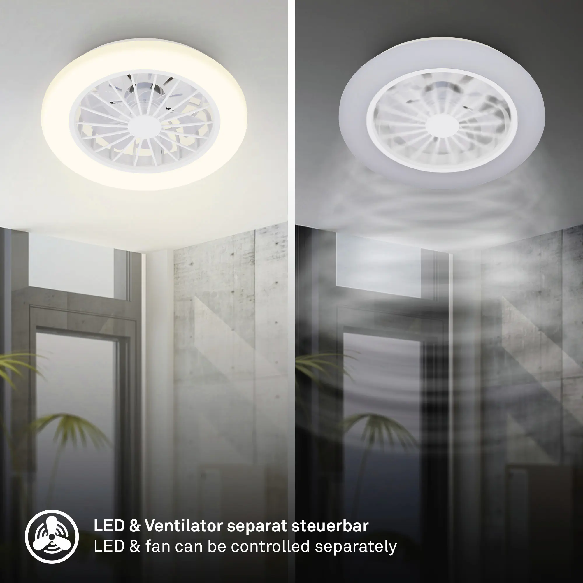 Briloner LED Deckenleuchte mit Ventilator Pafo Ø 38 cm 24 W weiß matt CCT dimmbar