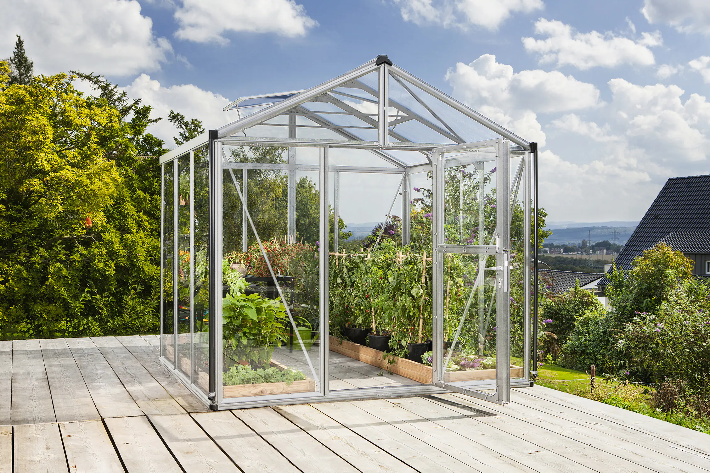 Vitavia Gewächshaus-Set Zeus 6200 ESG/HKP alu 266 x 249 cm 