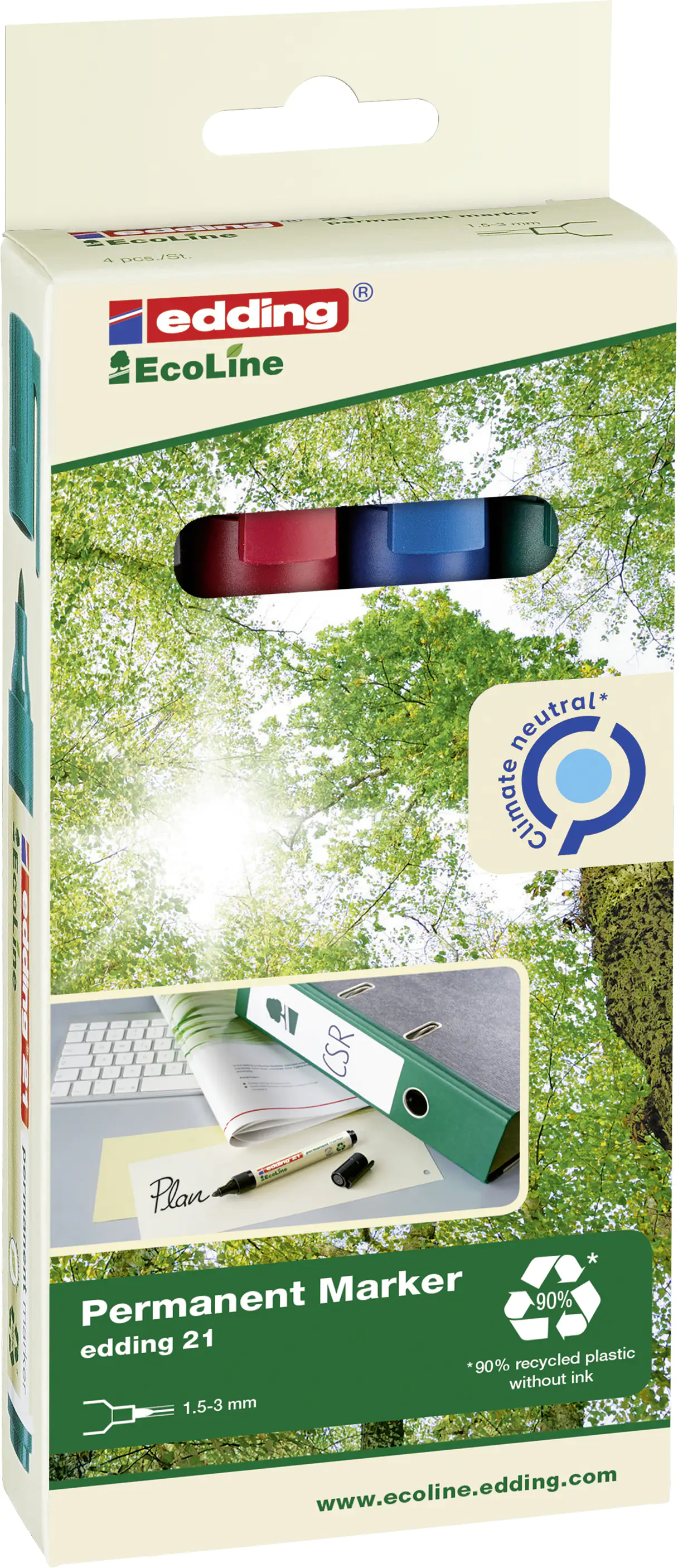 4004764917907 edding Permanentmarker e-21/4 Eco Line 4er Set 1,5 - 3 mm