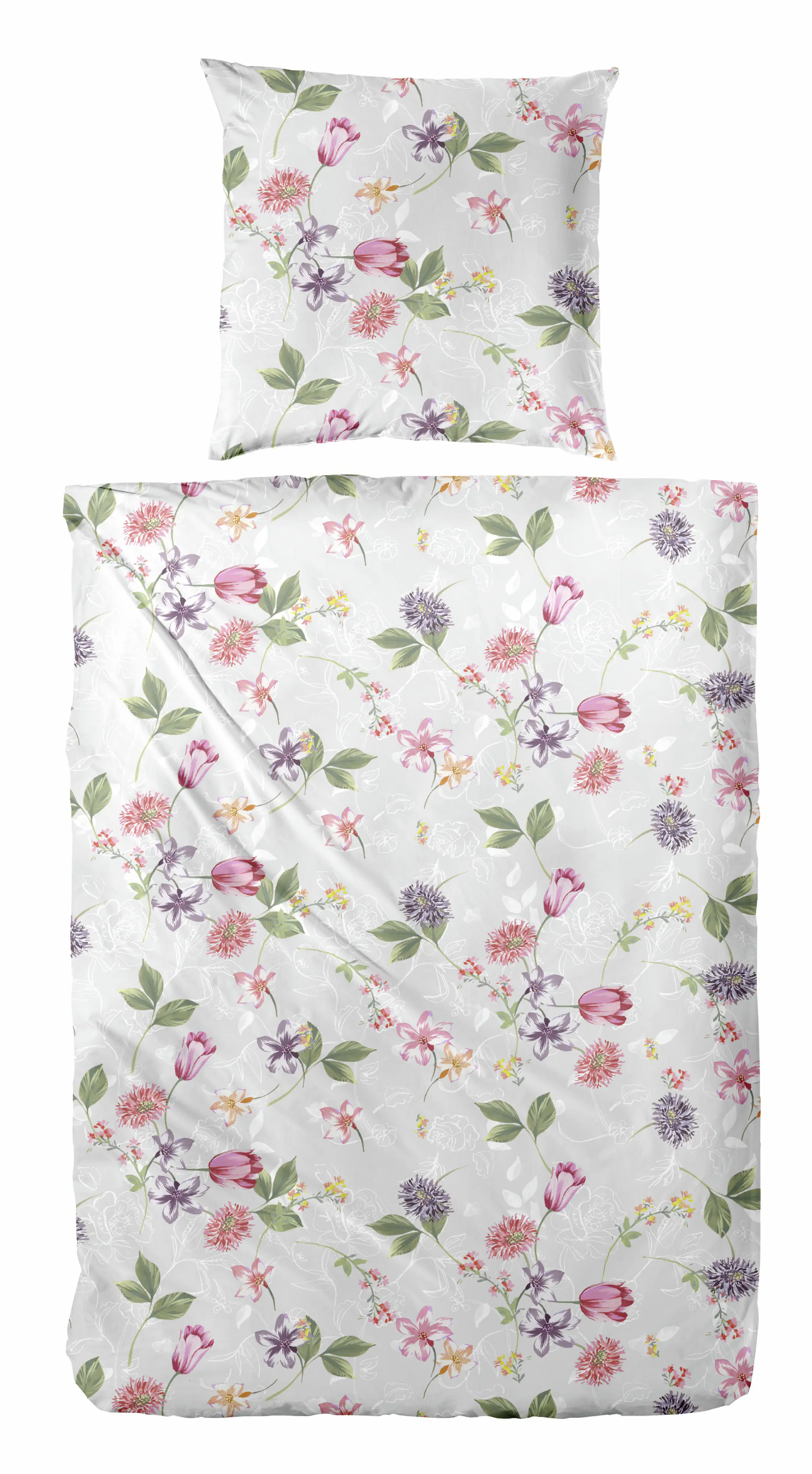 Mikrofaser Bettwäsche Blumen 135 x 200 cm grau/rosa