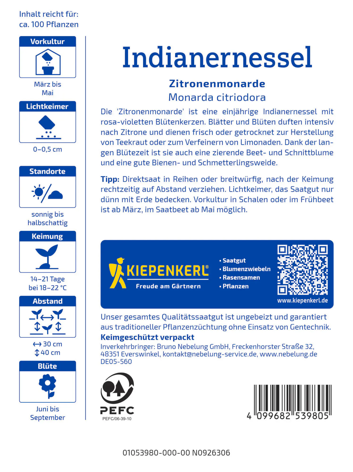 Kiepenkerl Saatgut Indianernessel Zitronenmonarde für ca. 100 Pflanzen