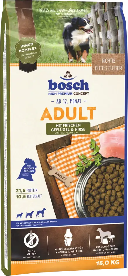 Bosch Trockenfutter für Hunde Adult 15 kg mit Geflügel & Hirse Bosch Trockenfutter für Hunde Adult 15 kg mit Geflügel & Hirse