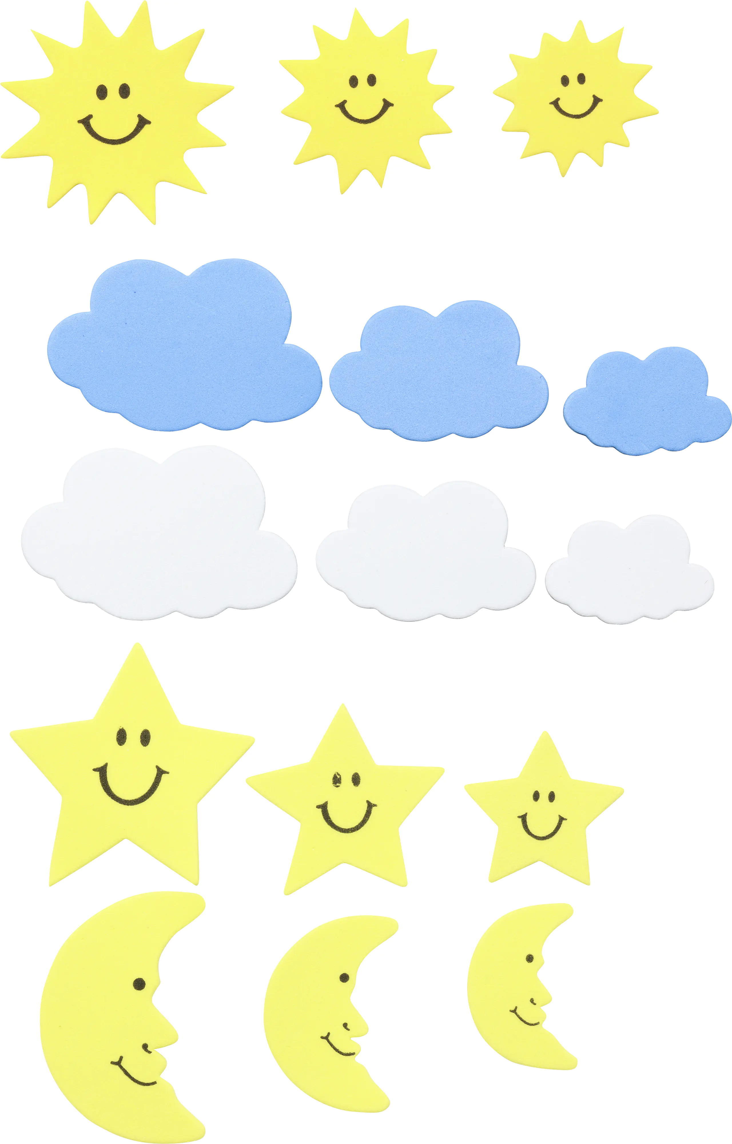 Glorex Moosgummi Sticker Sonne Mond Wolken selbstklebend  52 Stück