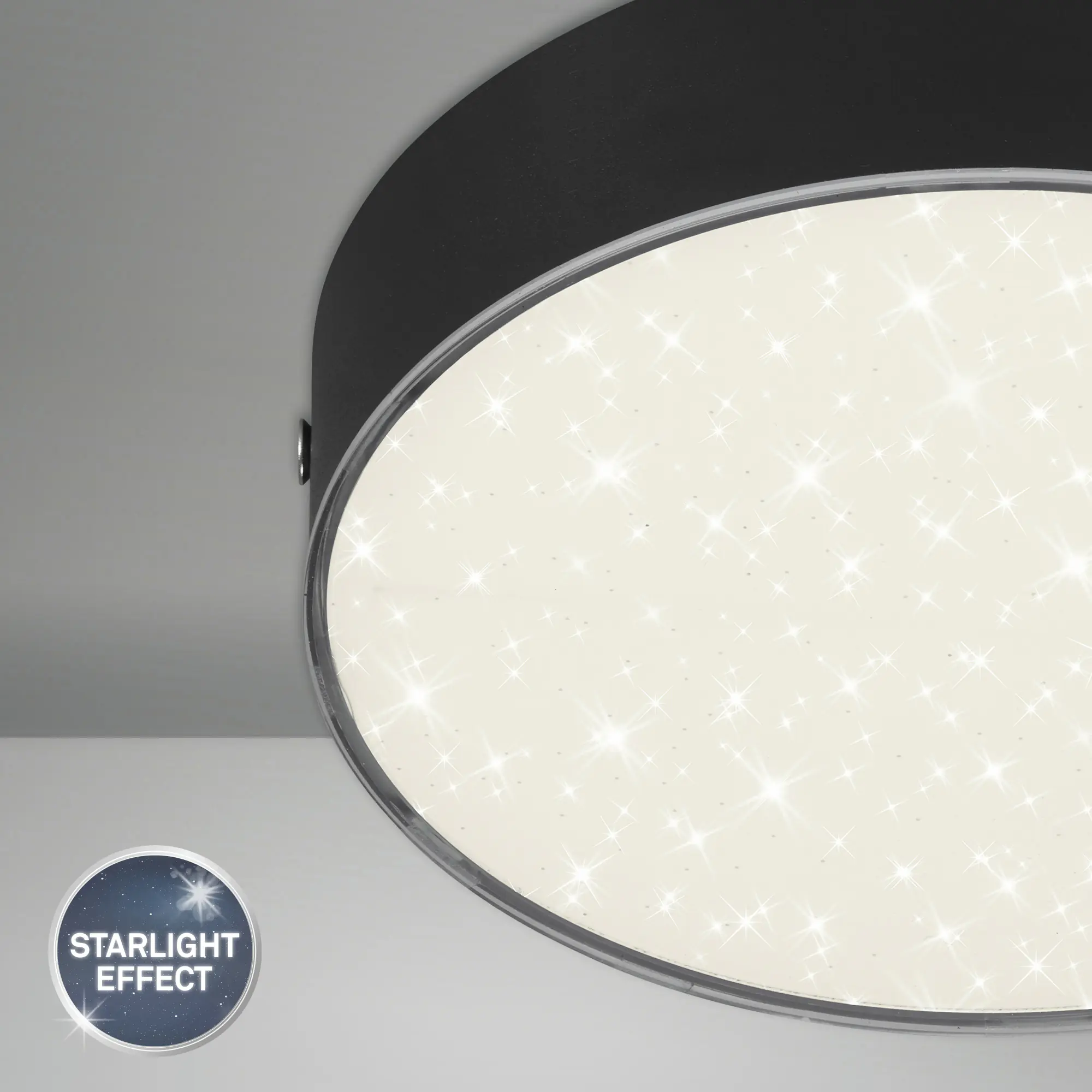 Briloner LED Deckenleuchte Flame Star schwarz Ø 15,7 cm mit Sternenhimmel
