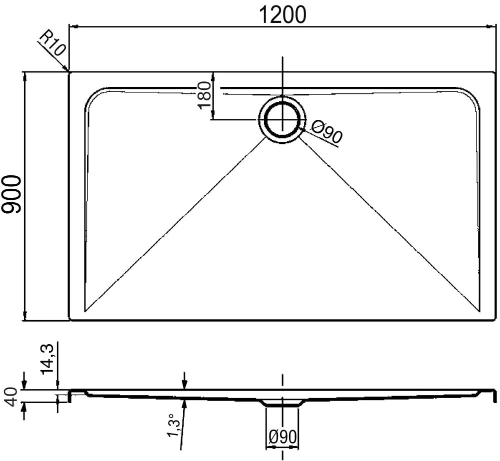 Ottofond Duschwanne Maui R 120 x 90 x 2,5 cm, weiß