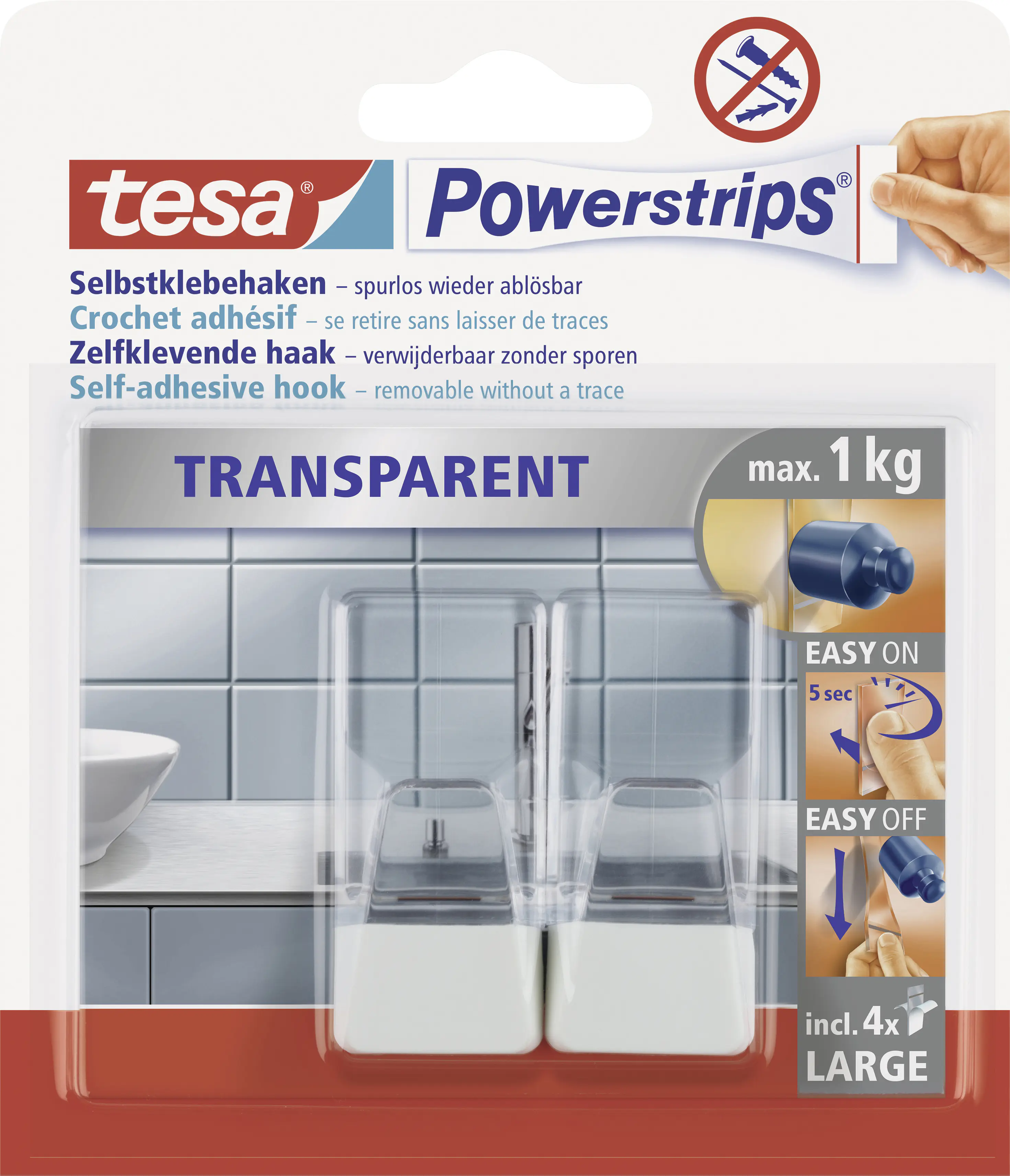 tesa Powerstrips Haken Large transparent-weiß