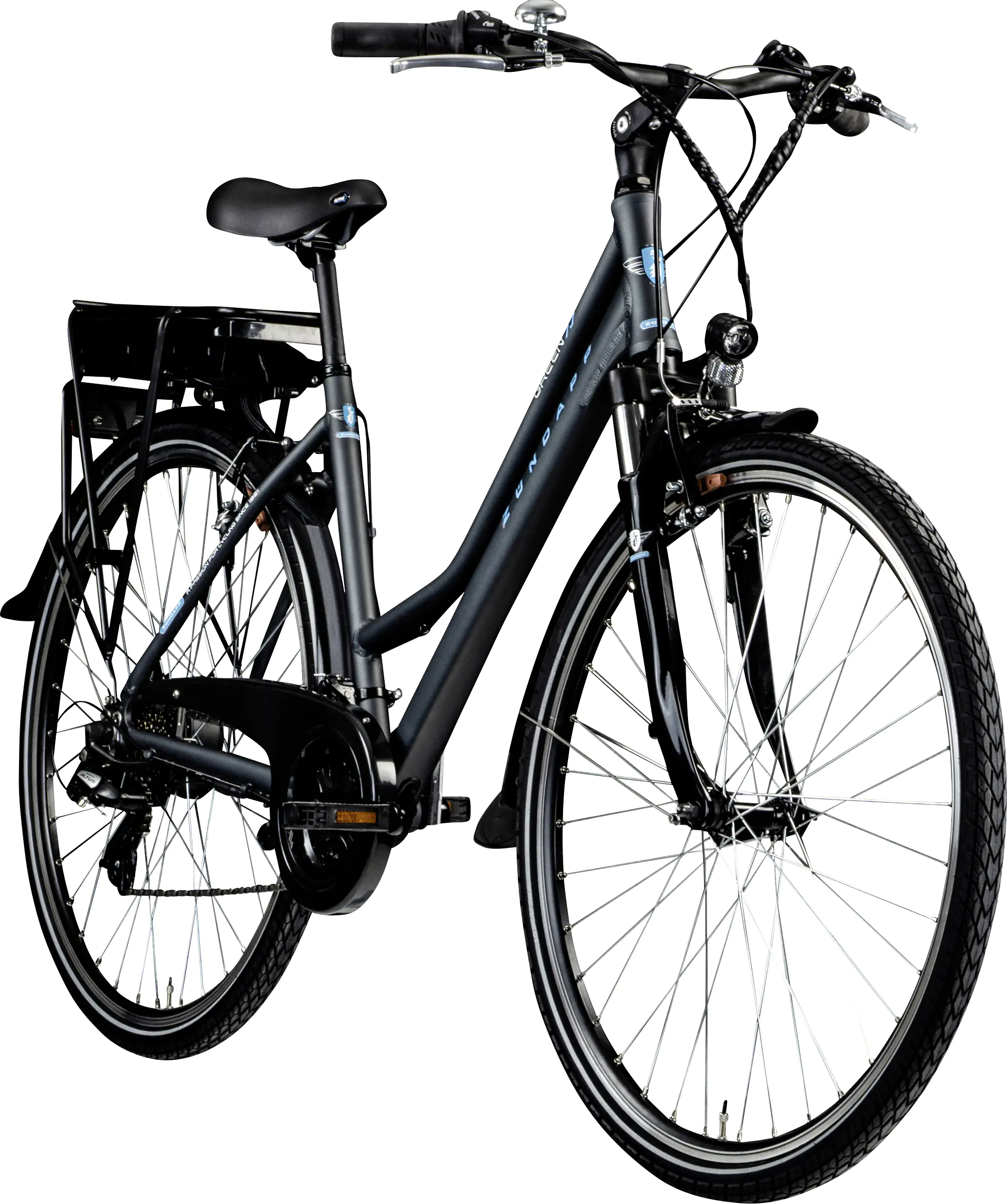 Zündapp E-Bike Trekking Green Damen 7.7 28 Zoll 21-Gang 374 Wh grau blau