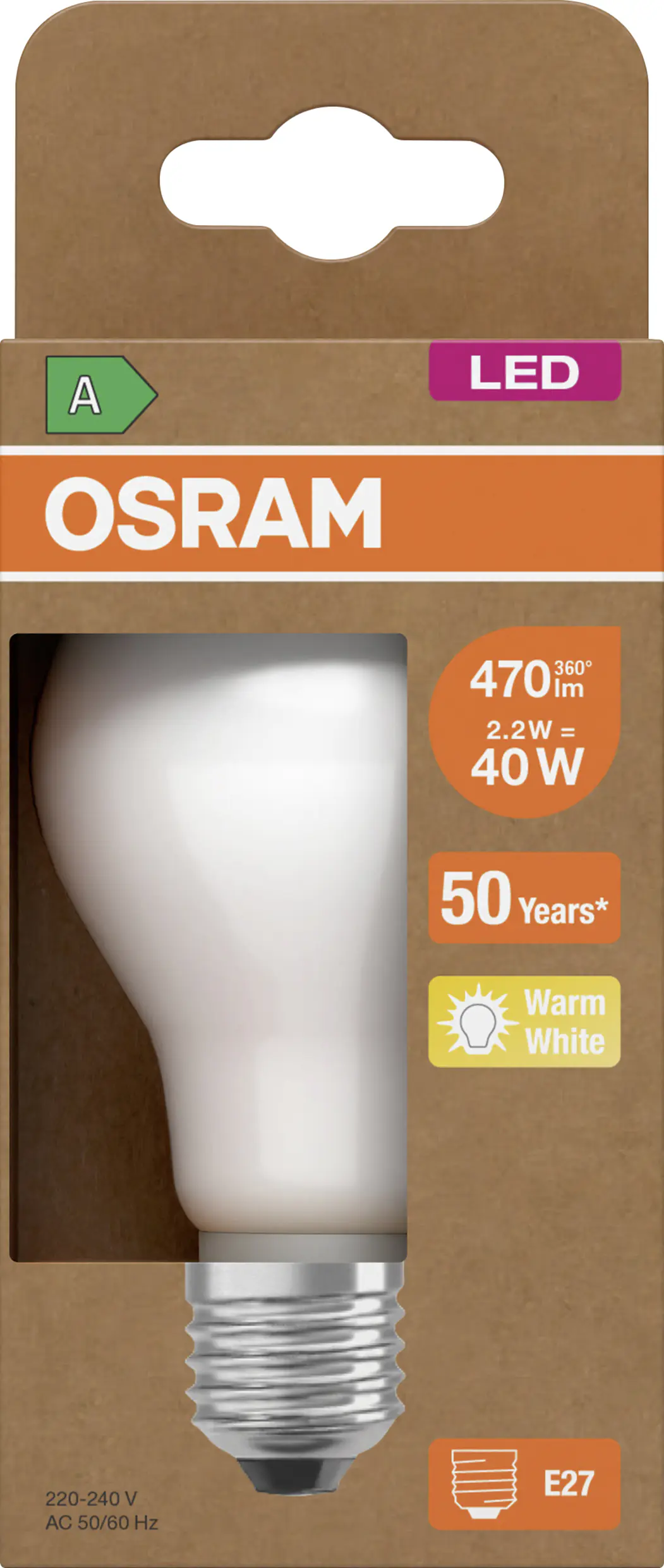Osram LED Leuchtmittel E27 Classic 2,2W matt warmweiß