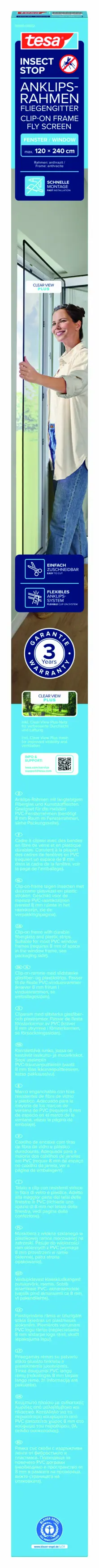 Tesa Insektenschutz Anklipsrahmen für Fenster 120 x 240 cm