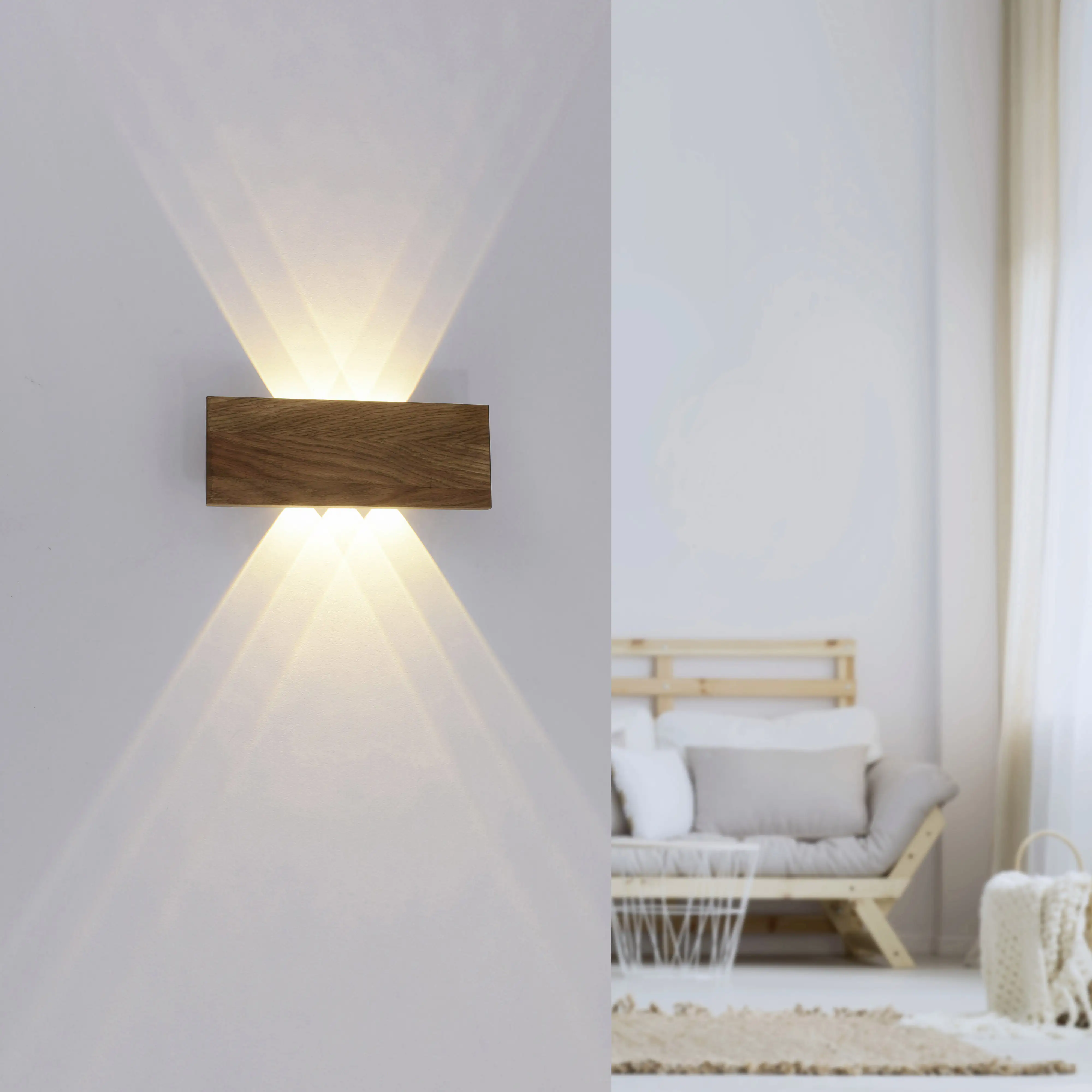 Paul Neuhaus LED Wandleuchte Palma holz 32 x 12 cm Up & Down warmweiß