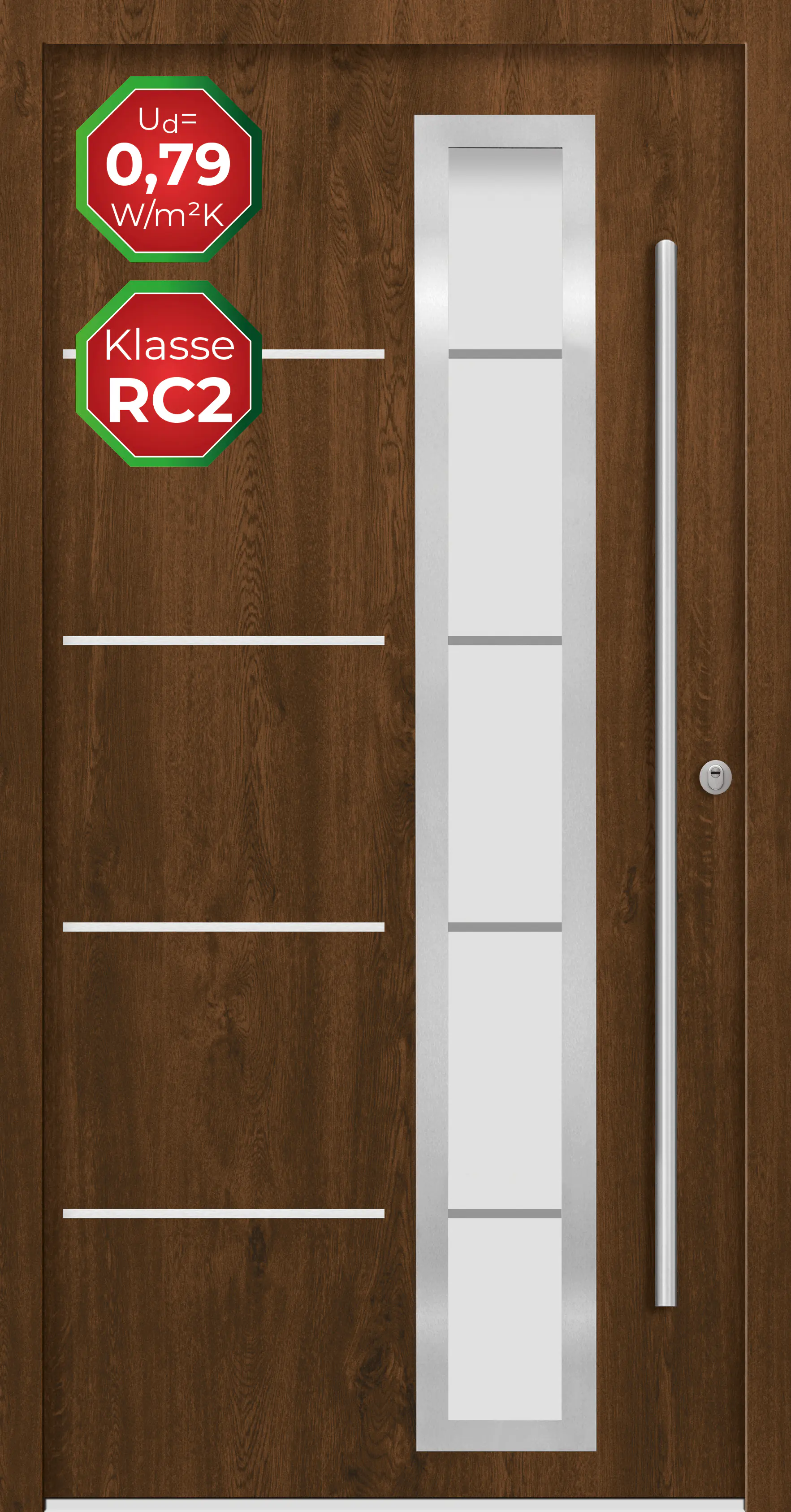 Splendoor Haustür Passivedoor Premium B06 RC2 Nussbaum DIN Rechts 100 x 210 cm