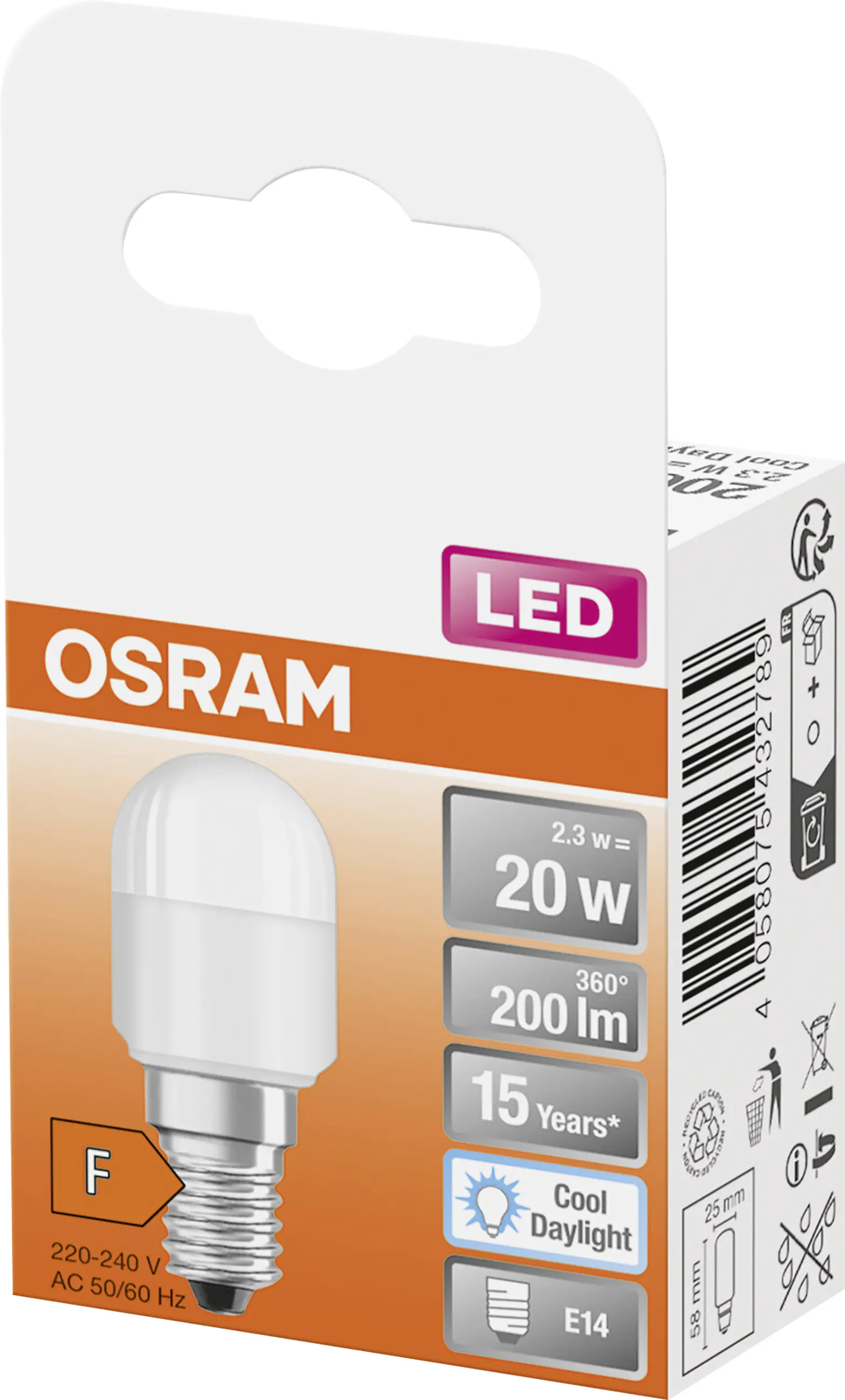 Osram LED Kühlschranklampe Special T26 E14 2,3W kaltweiß, weiß matt