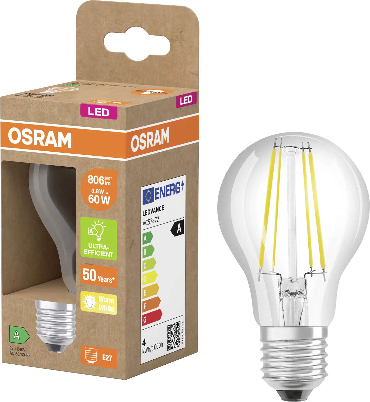 Osram LED Leuchtmittel Classic E27 3,8W klar warmweiß Osram LED Leuchtmittel Classic E27 3,8W klar warmweiß