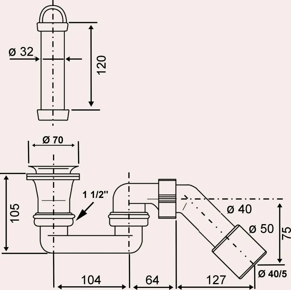 Cornat Standrohrgarnitur mit Siphon für Brausewanne mit Ablauf Ø 52 mm, mit Standrohr