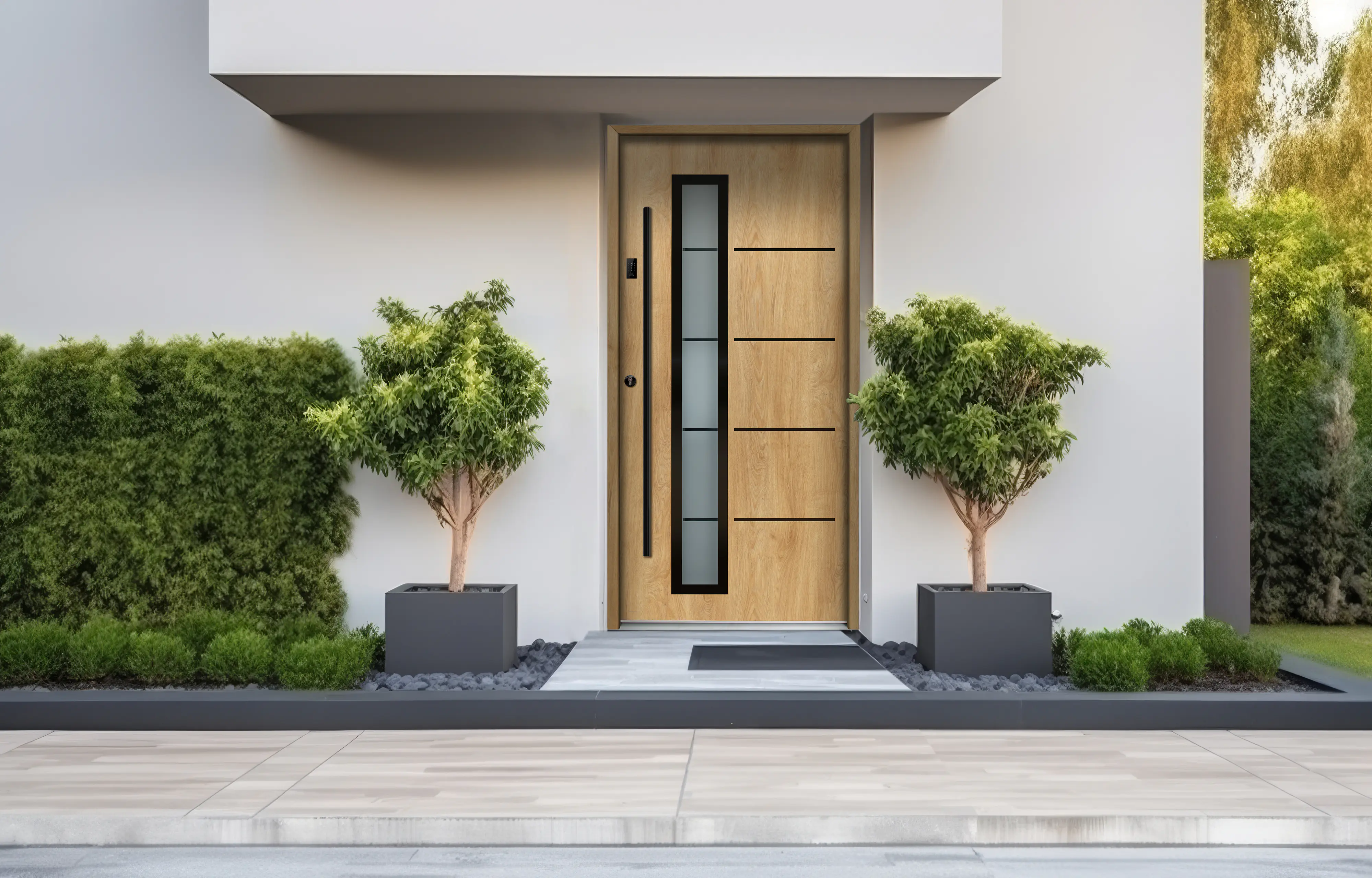 Splendoor Haustür Passivedoor Premium B06 Aluminium/Stahl Eiche BlackDesign DIN links 98 x 208 cm mit Tastatur & Fingerscan
