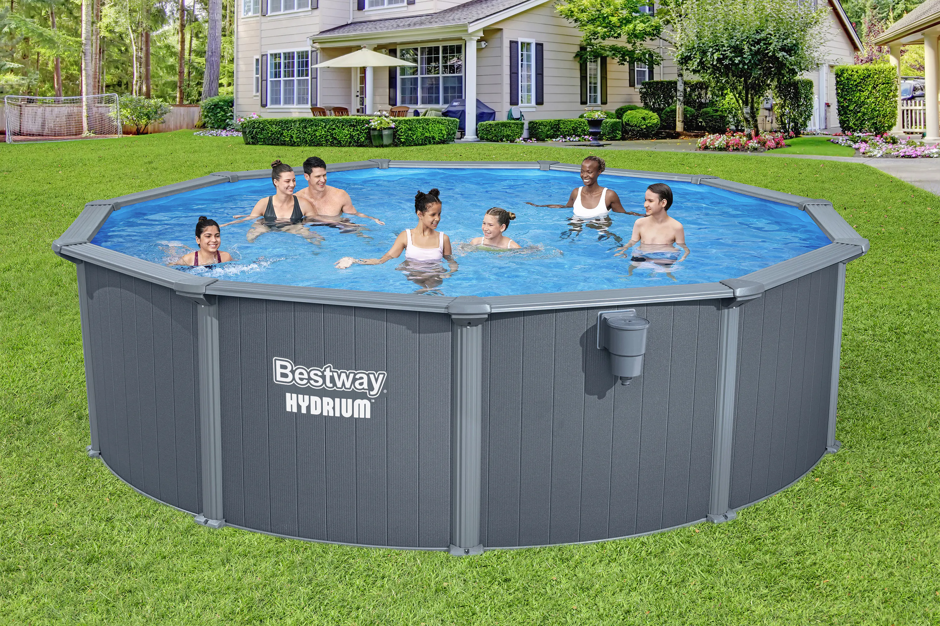 Bestway Stahlwandpool Set Hydrium Ø 488 x 132 cm grau